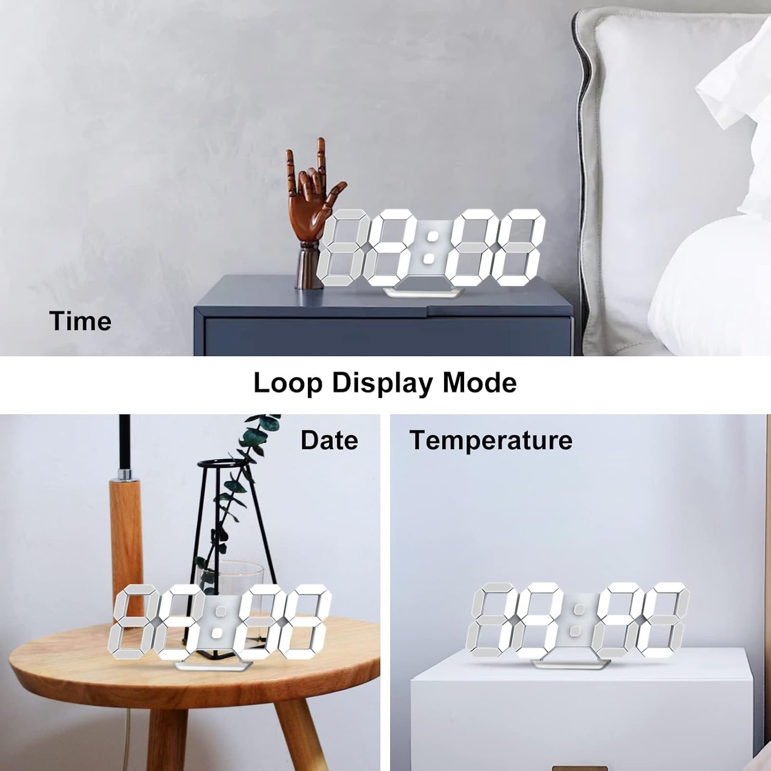 Cyfrowy zegar ścienny 3D LED, pilot zdalnego sterowania, wyświetla czas, datę, temperaturę, pamięć i lampkę nocną - 5