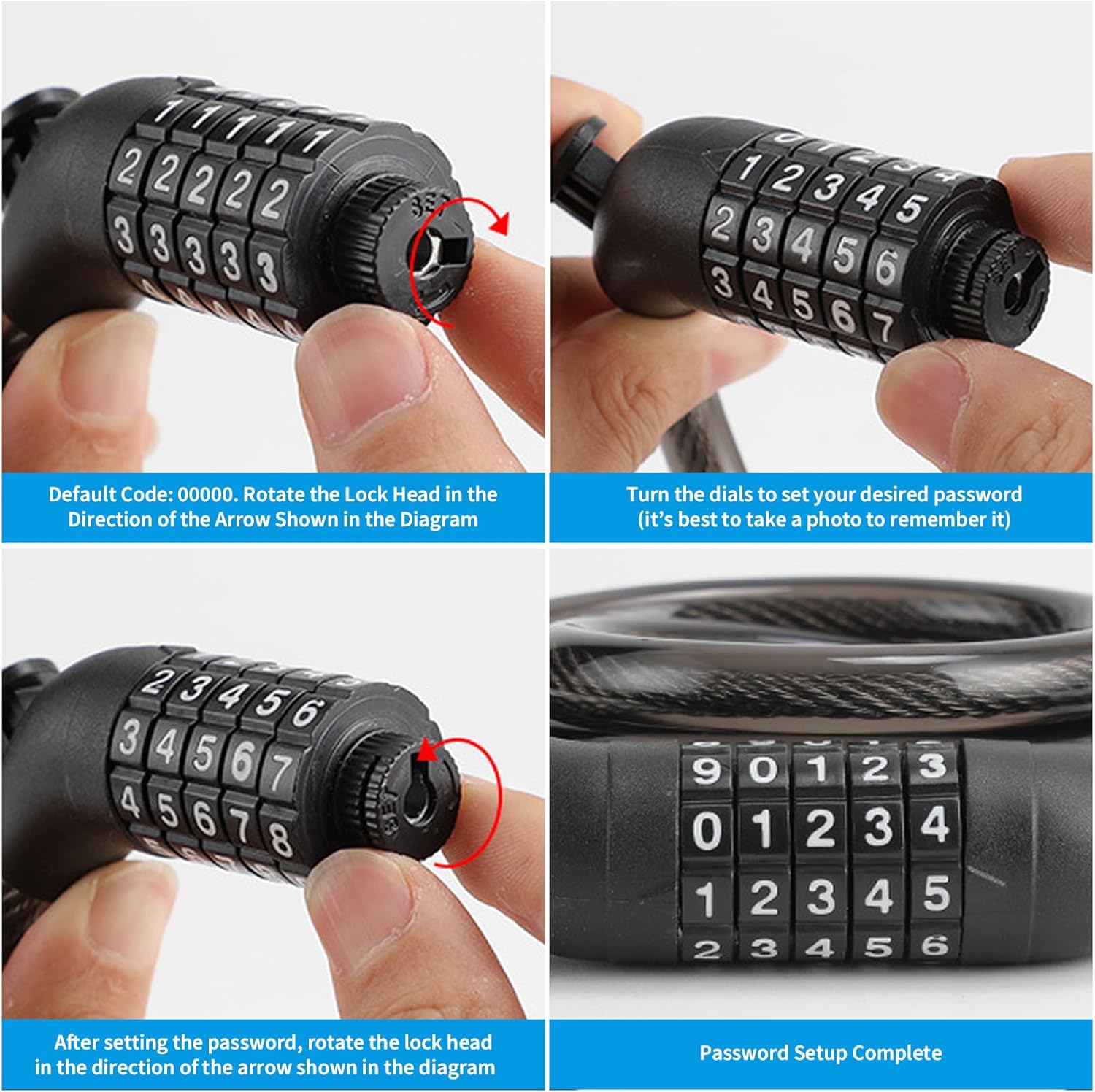 Antivol Vélo à Combinaison - Câble Acier Tressé 12mm X 120cm - Haute Sécurité Pour Vélo, Scooter, Moto - 4