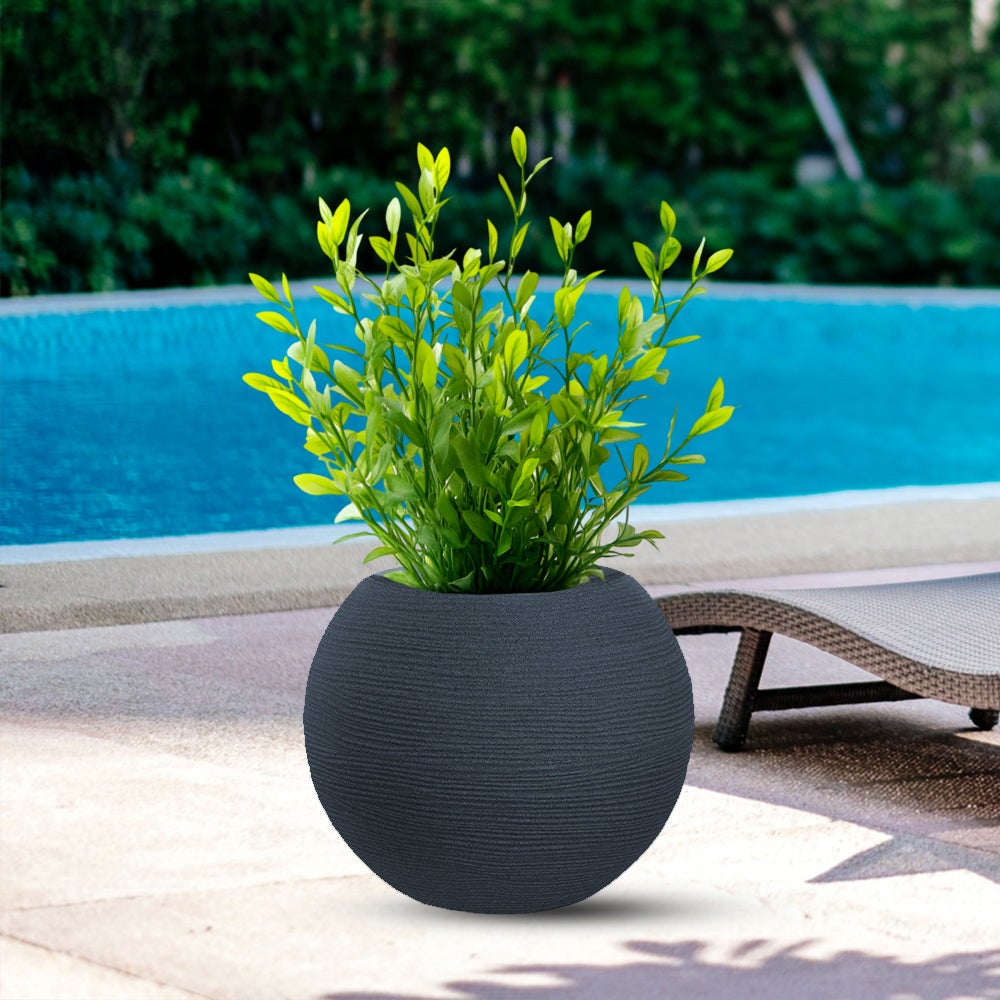 Botticelli Szary okrągły wazon z żywicy w kształcie kuli do roślin doniczkowych i ogrodowych, 40x33 cm