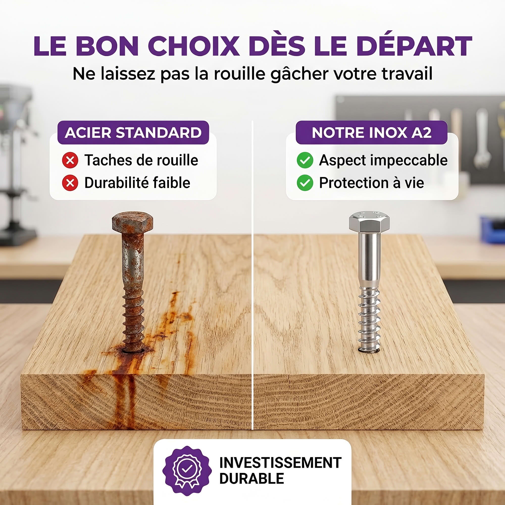 Lot de 100 Tirefonds en acier inoxydable A2 - DIN 571 - Tête Hexagonale - Diamètre 8 mm - Longueur 100 mm - Diamètre 8 mm - 5