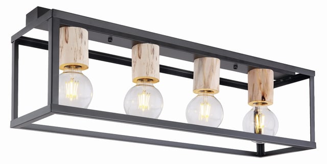 Lampa sufitowa wisząca Retro czarna-jasne drewno 4xE27x40W retro wym: 20 x 68,5 x 17 cm metal Candellux