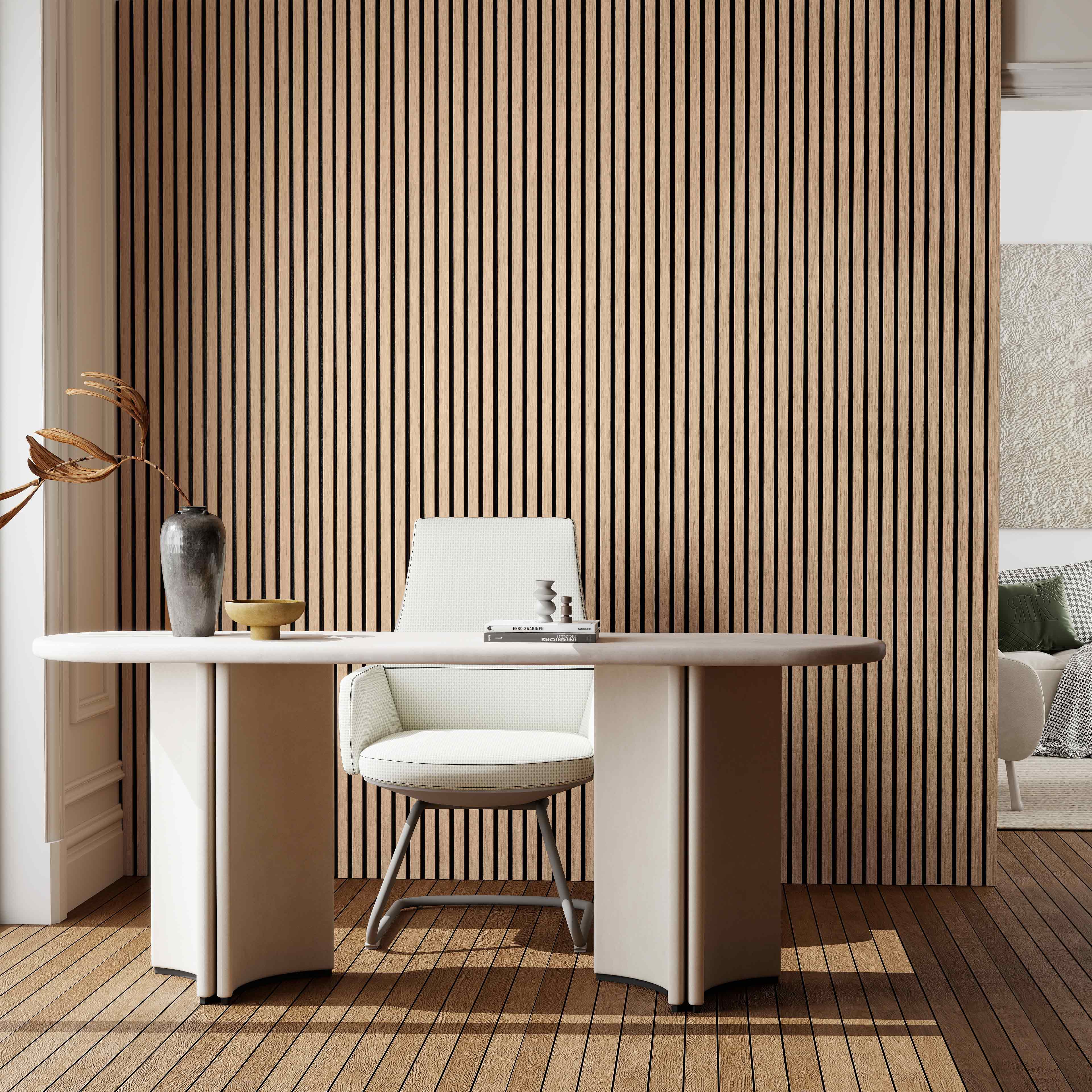 Paneles acústicos decorativos de mdf para paredes - set de 2 unidades - 260x30 cm - color roble oscuro