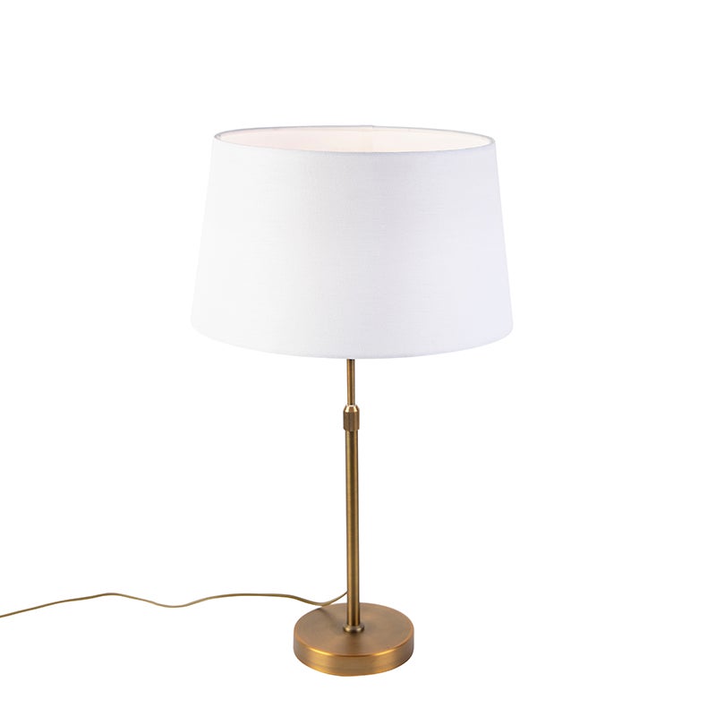 Lampa stołowa brązowa z abażurem lnianym białym 35cm - Parte