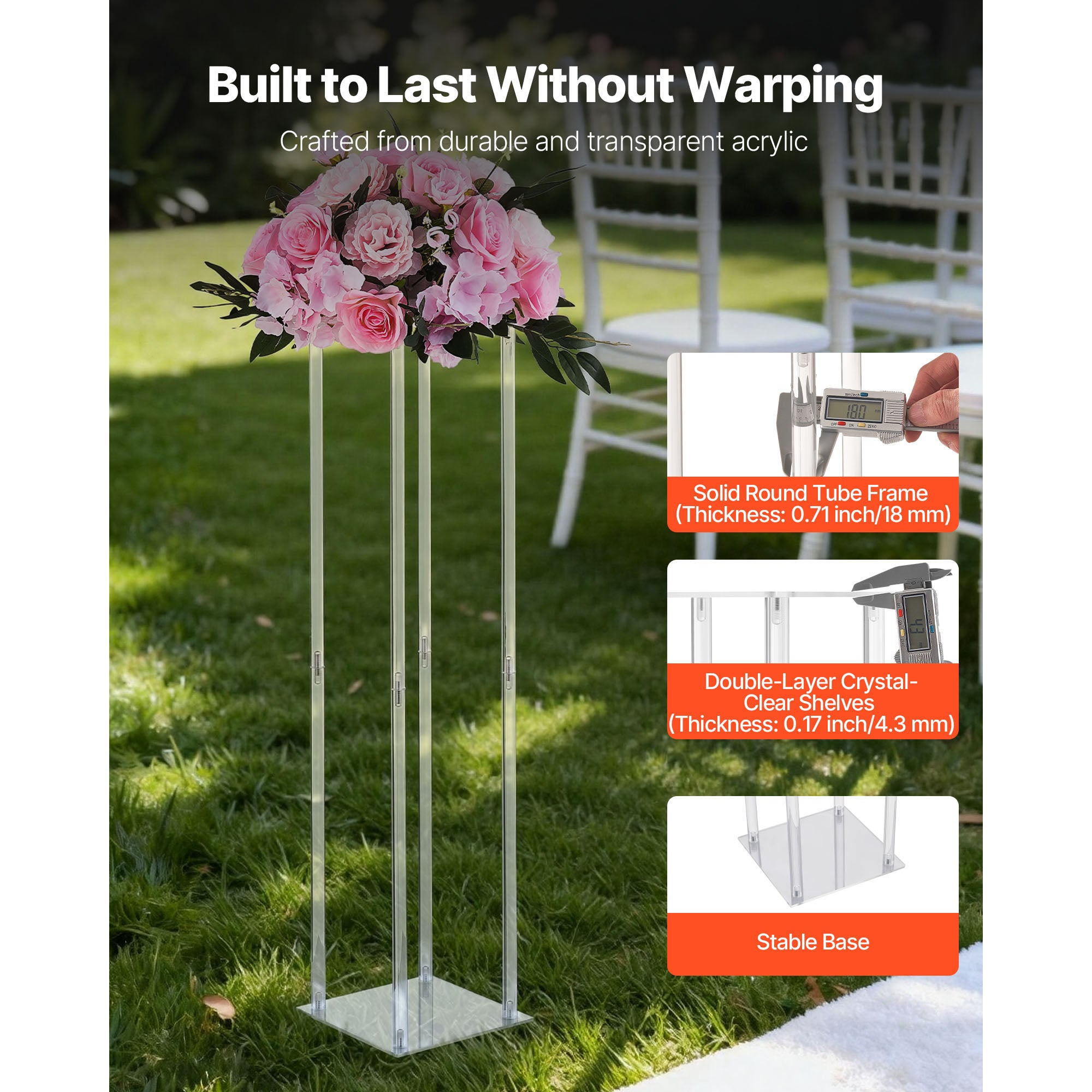 Lot de 10 colonnes SucceBuy en acrylique transparent de 80 cm pour compositions florales, parfaites pour fetes, anniversaires et decoration interieure - 3