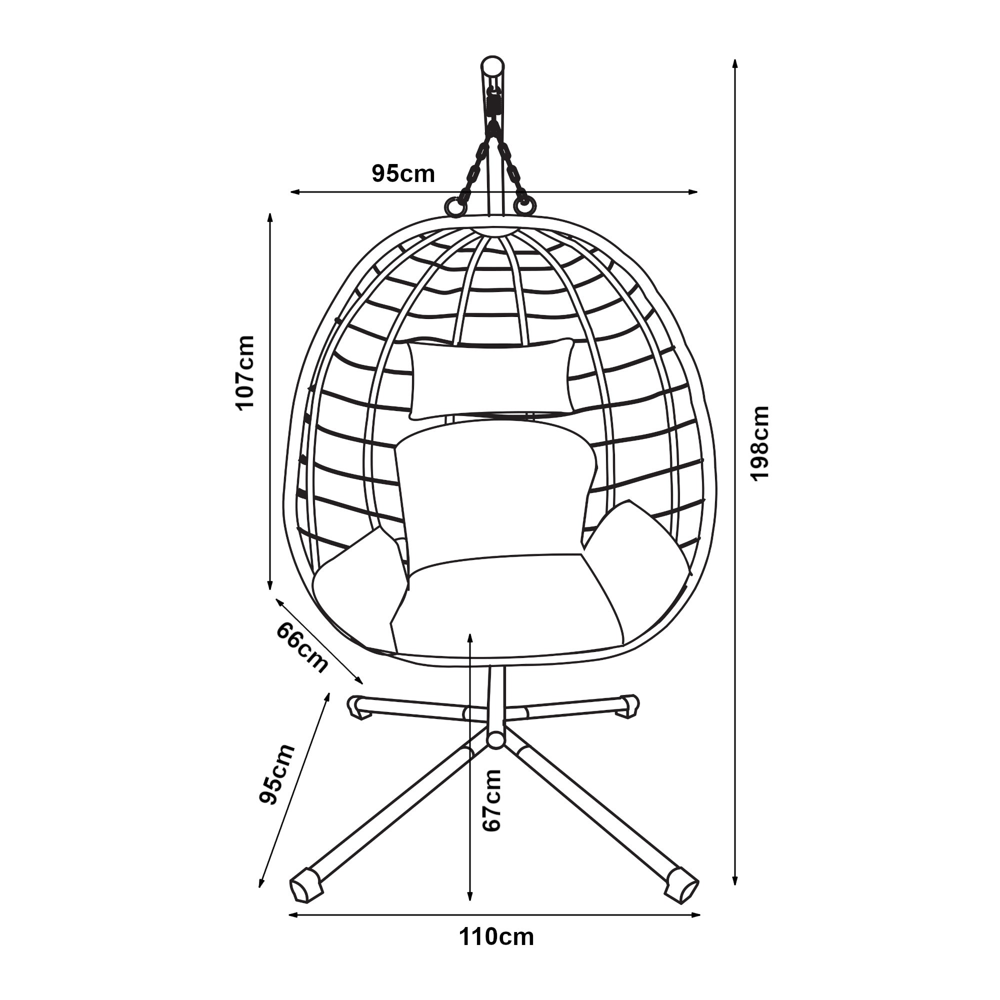 Fauteuil suspendu avec support Kandsvas 198 x 110 x 95 cm gris [en.casa] - 4