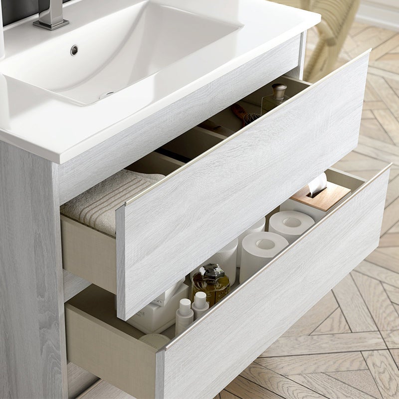 Meuble de salle de bain 140cm double vasque - 4 tiroirs - BALEA - hibernian (bois blanchi) - 3