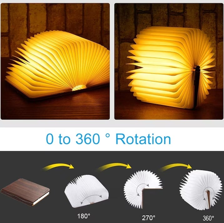 Lampe LED Pliable en Forme de Livre avec 3 Types de Lumière, Charge USB et Fonction Lampe de Nuit Portable, Couvercle en Bois, 11×14.5×2.5cm-red - 3