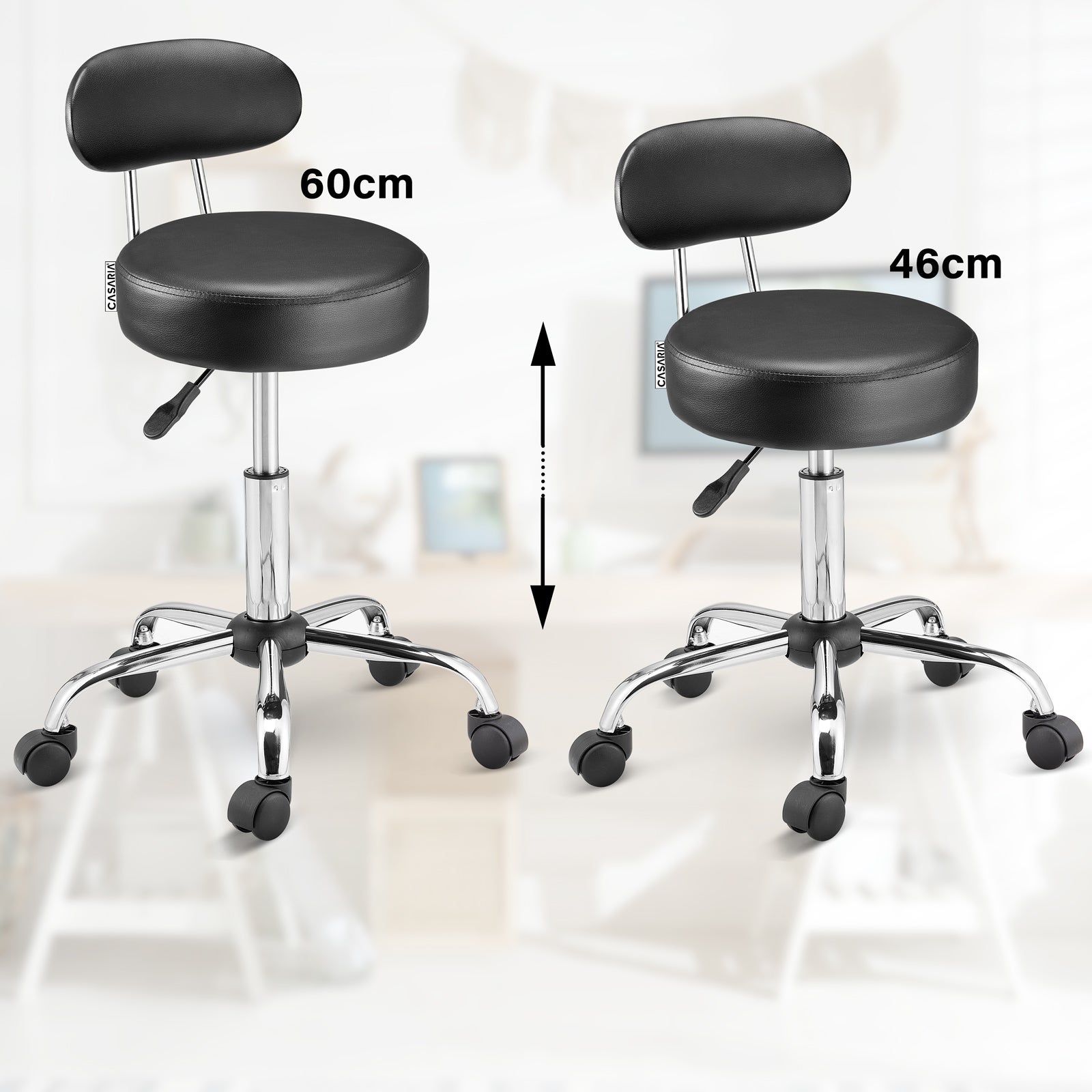 CASARIA® Chaise Bureau Gaming noire Pivotante Avec Dossier, Siège Similicuir Réglable Sur Roulettes Fauteuil Salon Polyvalent tabouret coiffeuse - 8