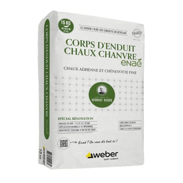 Corps d'enduit chaux chanvre prêt à l'emploi Enaé de Weber (15 kg)