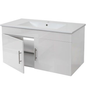 Meuble Salle De Bain Avec Vasque 76x46x87 Cm - Laqué Anti-humidité, Tiroirs Amortis, étagère Réglable - Gris Moderne