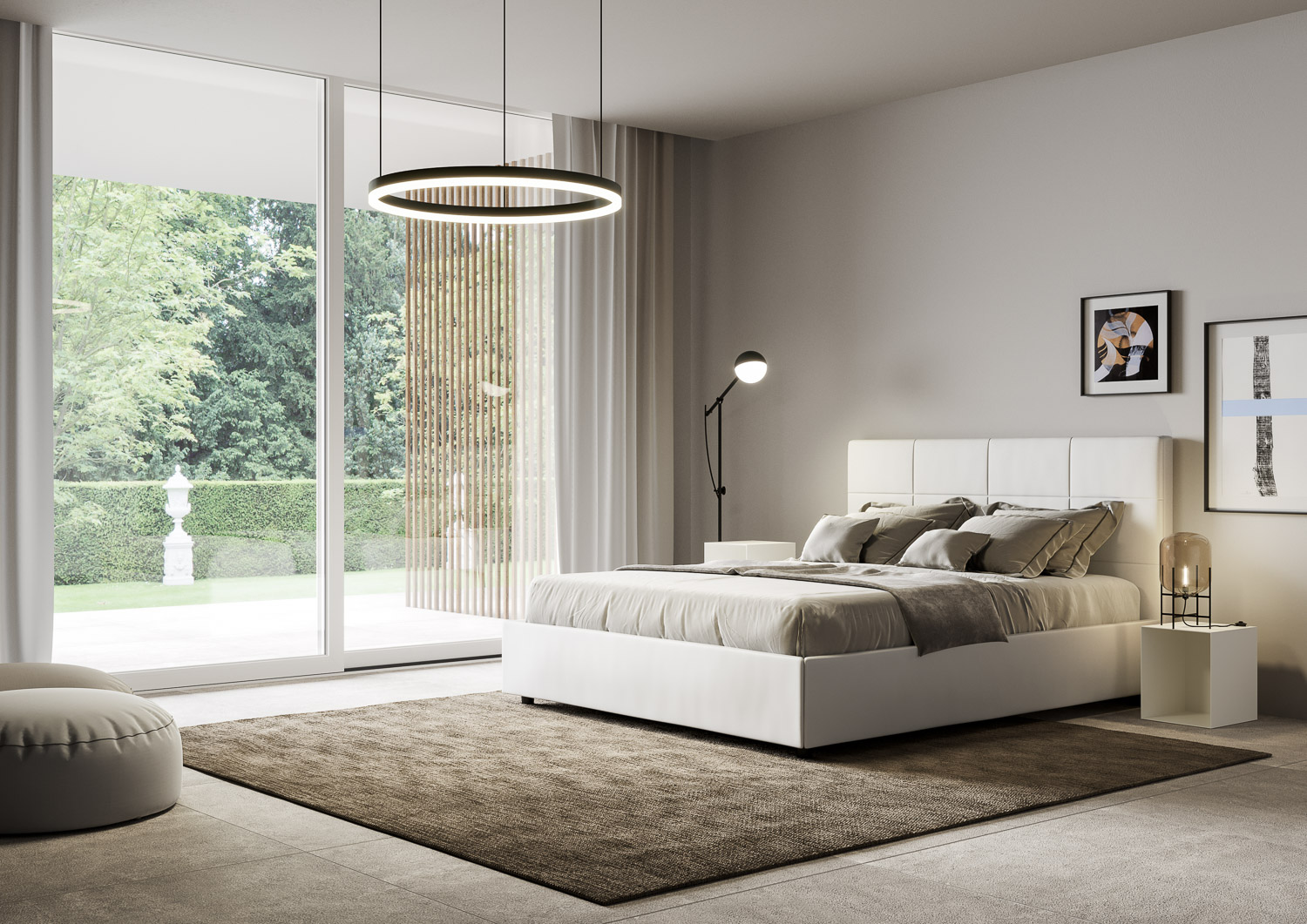 Letto matrimoniale con rete imbottito 160x190 similpelle bianco Mika - 4