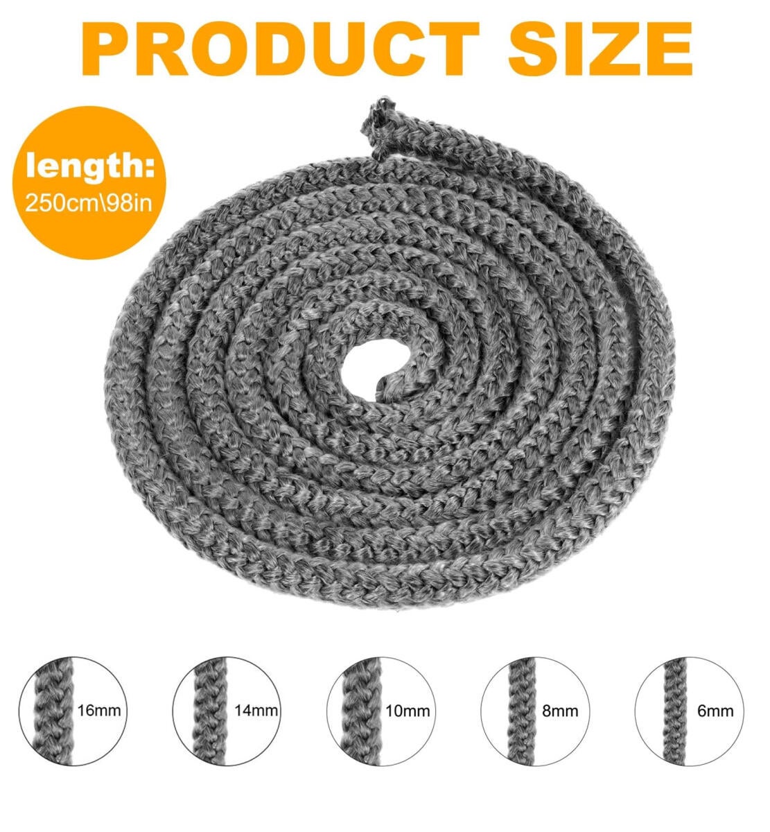 PQS Guarnizione In Fibra Di Vetro Intrecciata 2,5m - 10x1,2mm Per Stufe E Caldaie - Con Colla Refrattaria Inclusa - 4