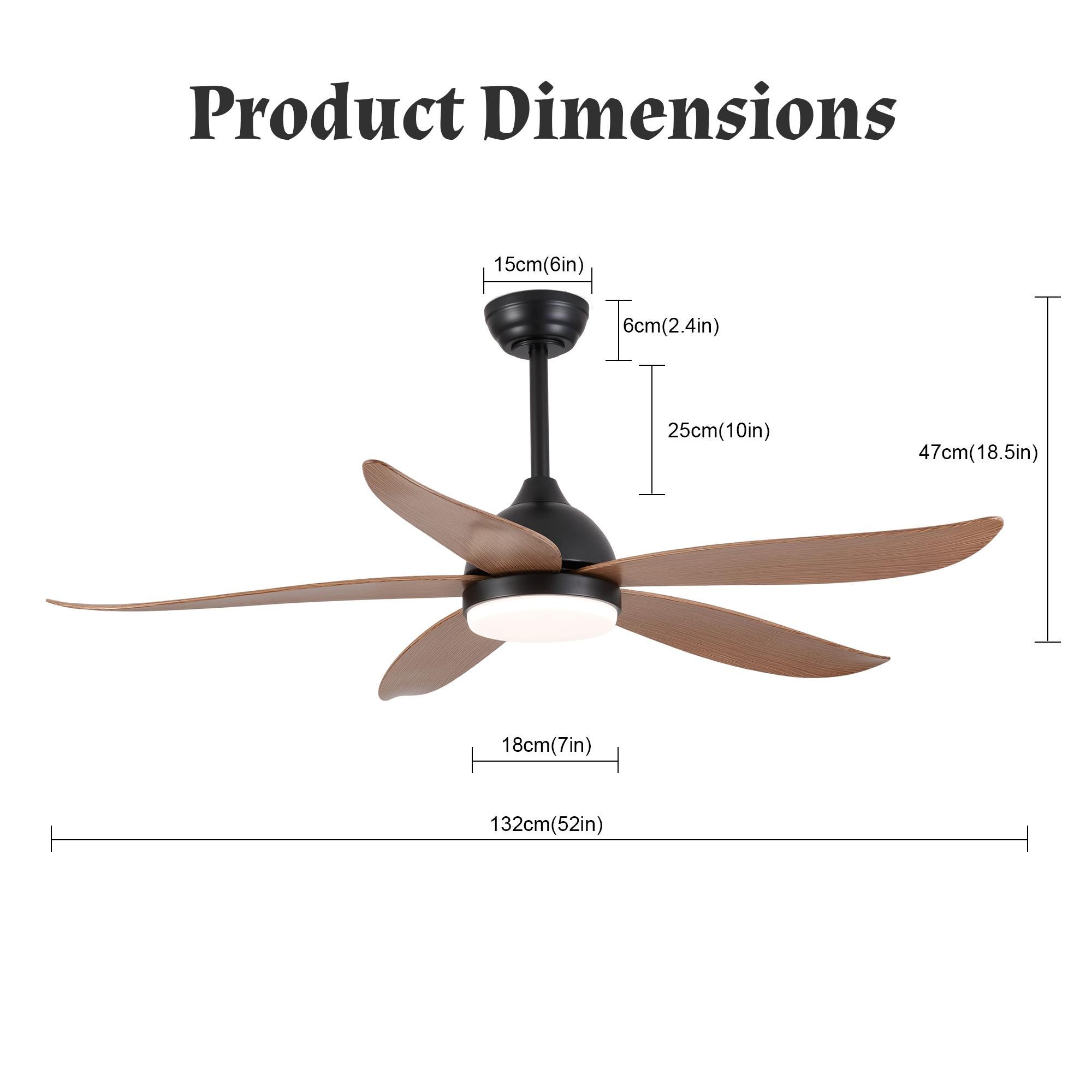 Ventilateur de Plafond Intelligent 132 cm Pales Effet Bois 5 Lames Contrôle APP 6 Vitesses LED 3 Couleurs Veilleuse 110-240V - 3