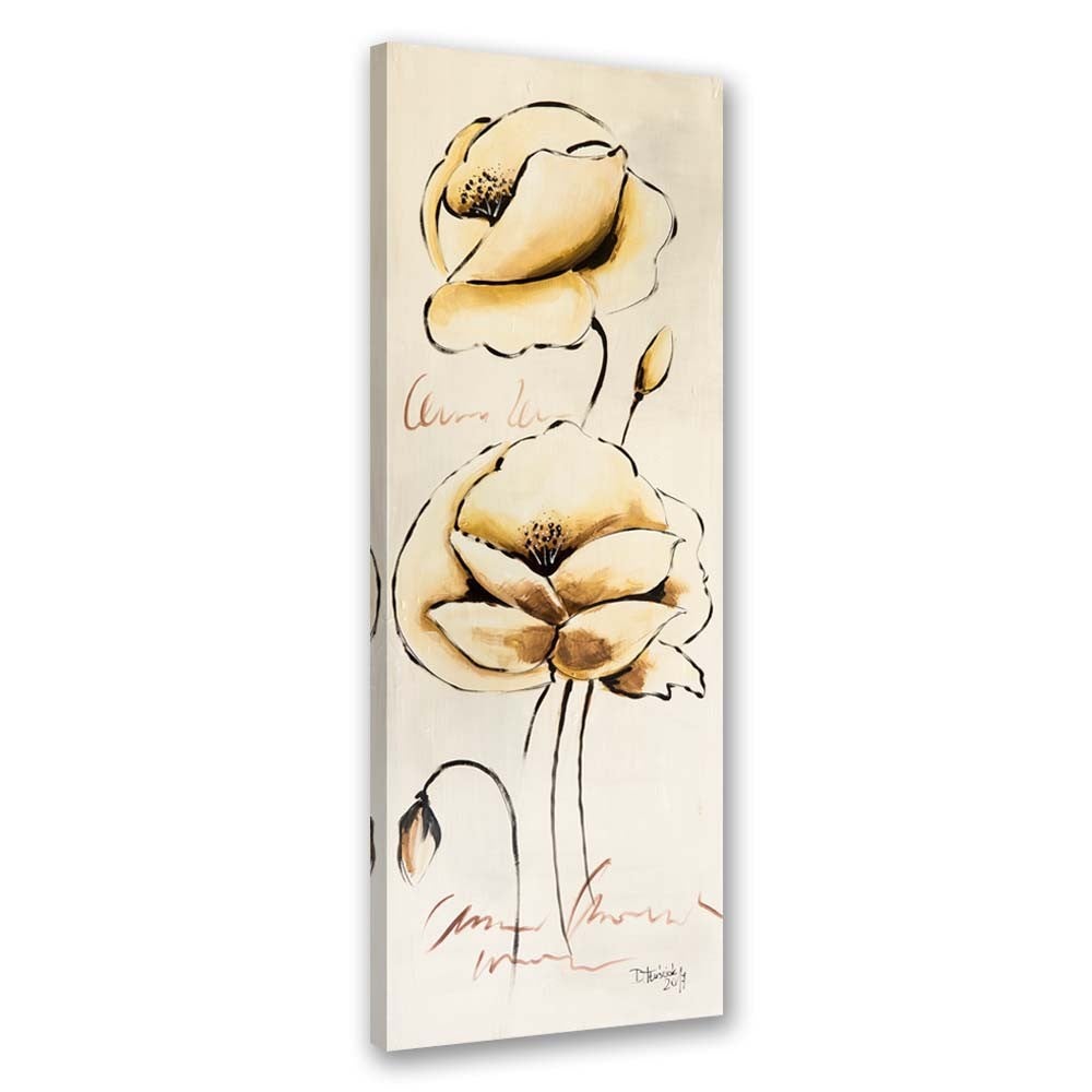 Obraz na płótnie, Złote malowane kwiaty 40x120