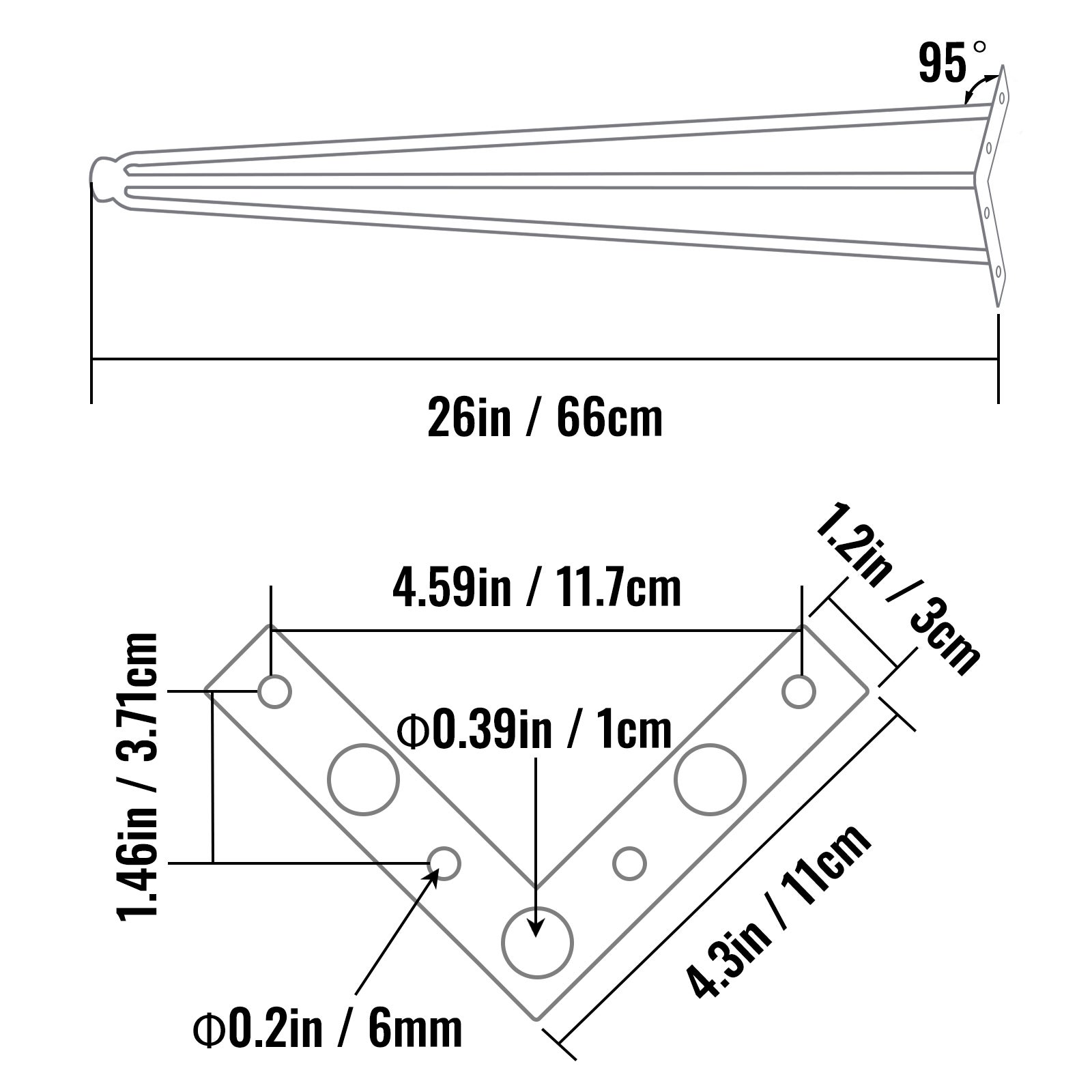 Pieds de Table en Épingle à Cheveux SucceBuy Acier au Carbone 26 Pouces, Lot de 4, Capacité 220 lb par Pied, 3 Tiges, Noir, Pour Bureau et Banc DIY - 2