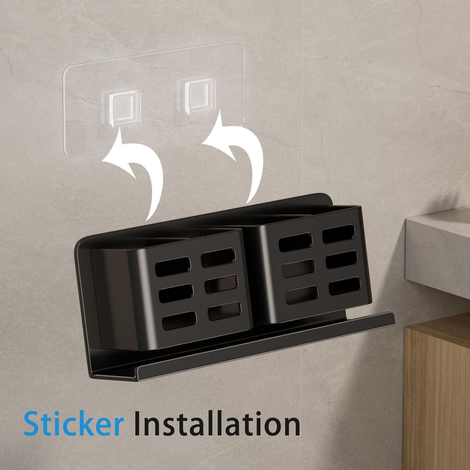 Porte-Brosse à Dents Autocollant en Aluminium Noir adapté au Rangement dans la Salle de Bain des brosses à Dents, du Dentifrice, des Peignes, etc. - 5
