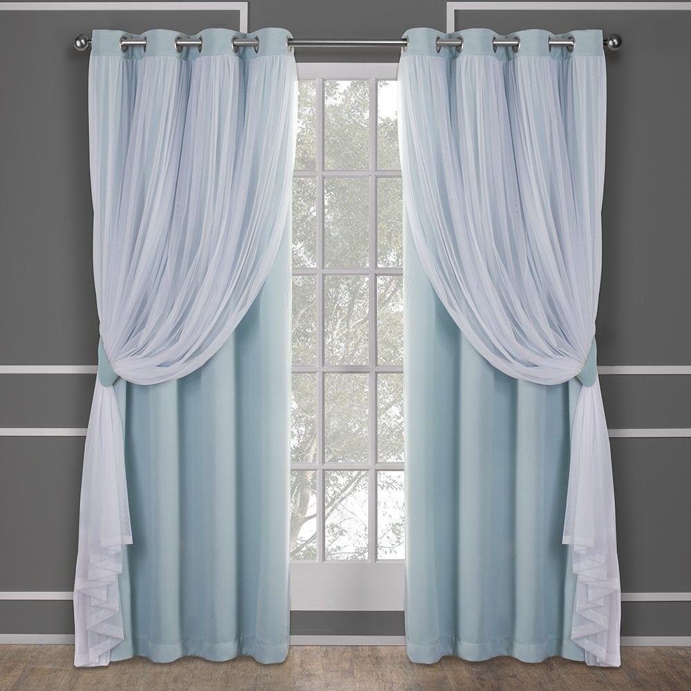Cortinas opacas dobles, un par, cortinas de tul con ojales, 1,32 m de ancho x 2,13 m de largo, azules