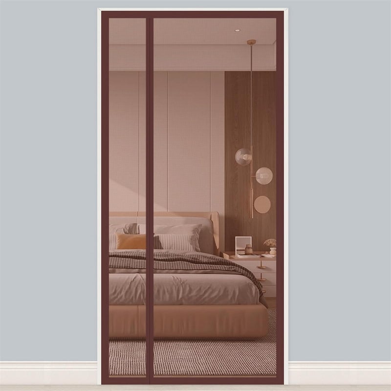 Moskitiera letnia na drzwi, otwierana z boku z magnetycznym rzepem, 80 x 200 cm (brązowa)