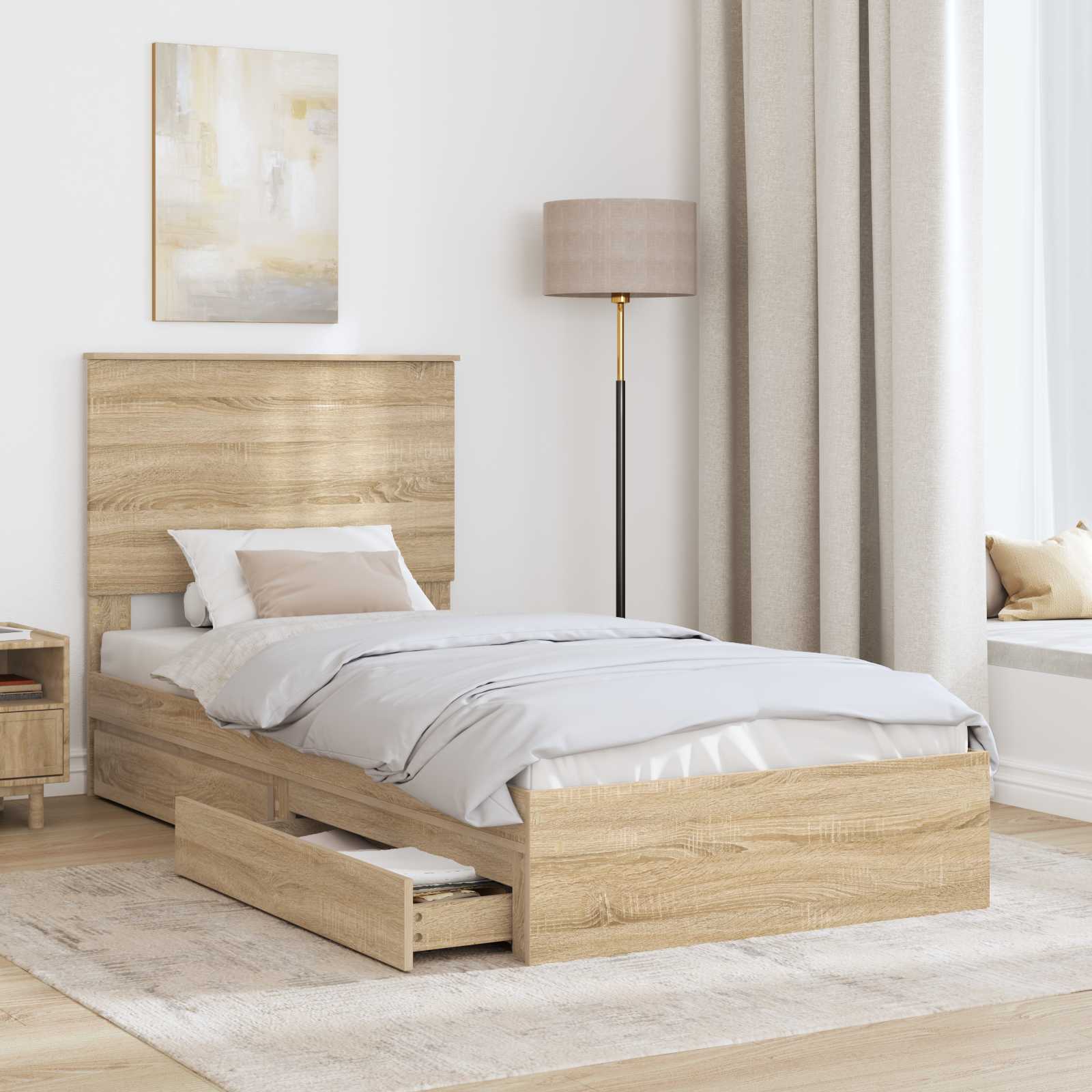 Lit de rangement chêne 75 x 190 cm panneau de bois - 3