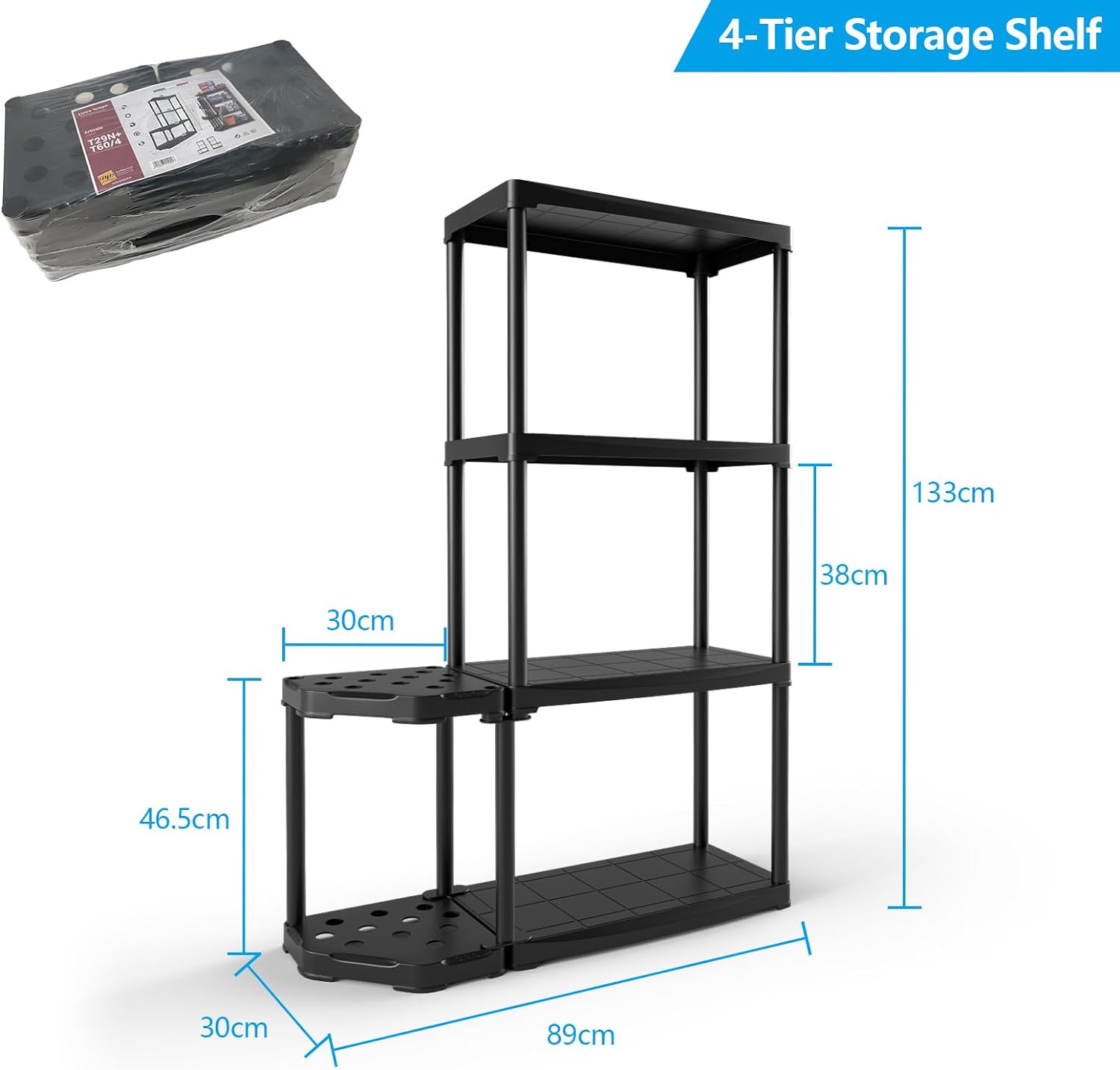 Scaffale a 4 Livelli con Organizer per Utensili a 11 Fori, Libreria Alta in Plastica con Base Stabile, Scaffale di Stoccaggio, Adatto per Magazzino, - 5
