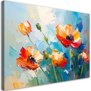 Quadro su tela, Papaveri rossi Fiori imitazione pittura ad olio