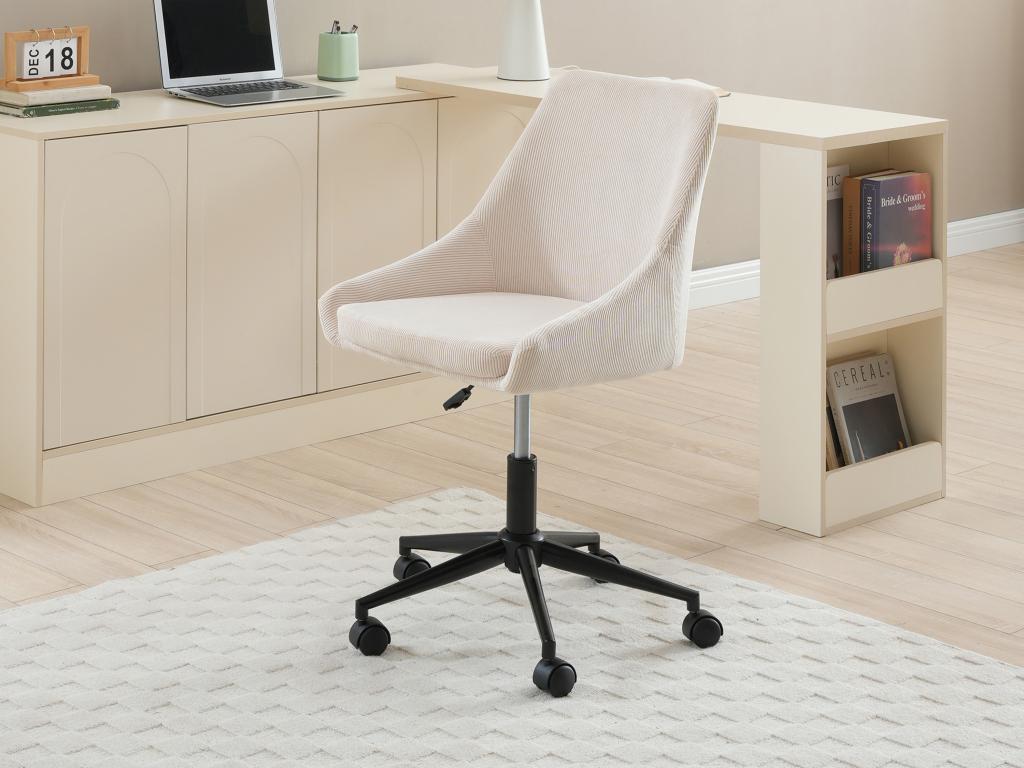 Silla De Oficina - Terciopelo Acanalado - Crema Y Negro - Altura 