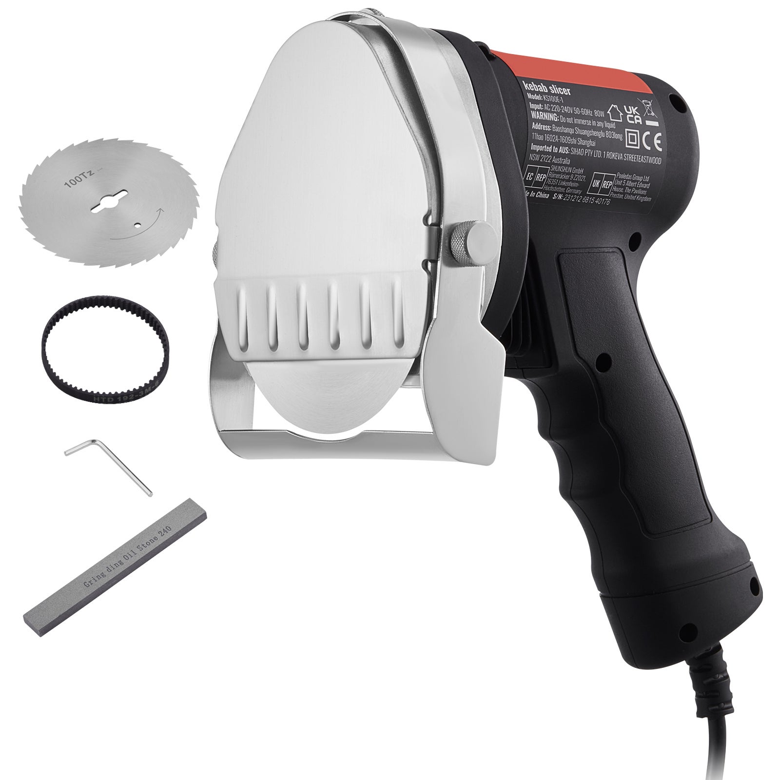 Faca elétrica shawarma SucceBuy 80 W,cortador giroscópico,2 lâminas,espessura ajustável 0 a 8 mm,lâmina 4 