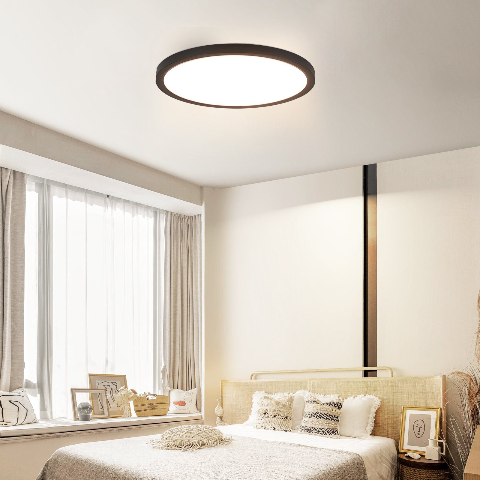 NETTLIFE Plafón LED Plano Negro 4000K Dormitorio 24W Baño Pasillo Redondo para Cocina - 9