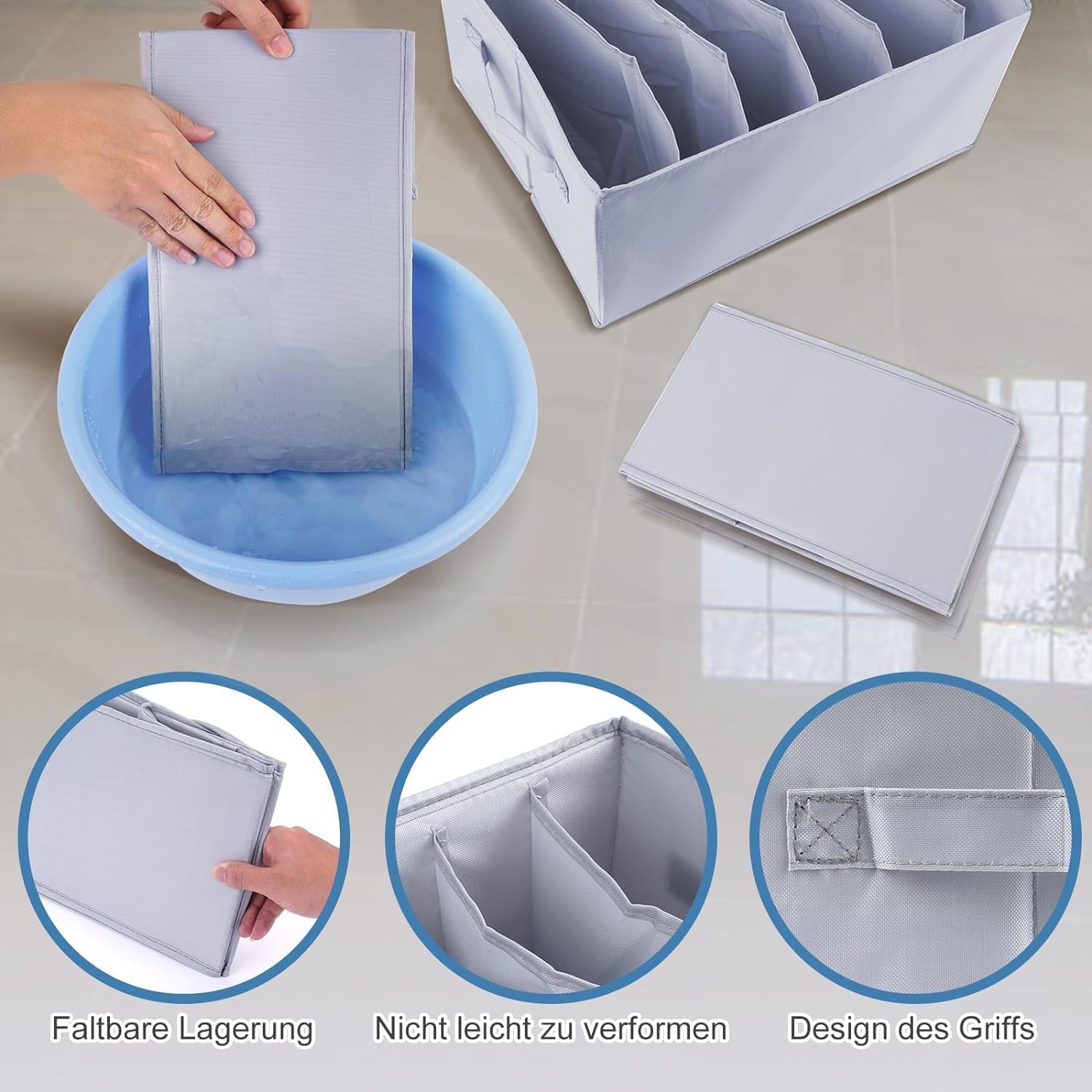 3Pcs Rangement Vêtements Jeans Adultes/Enfants, Organisateur Tiroir Garde-robe Compartiments, Rangement Sous-vêtements Pliable Lavable - Gris Clair - 4
