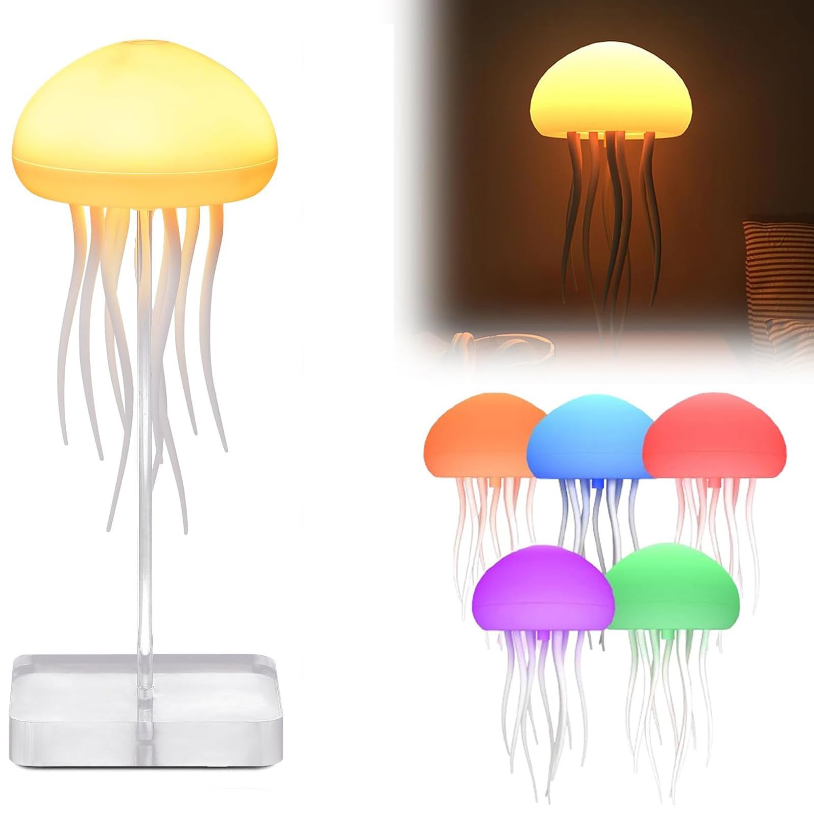 Lampa meduzy sterowana głosem lampka nocna meduzy z gradientem RGB ładowalna lampka biurkowa dotykowa może być postawiona lub zawieszona do sypialni