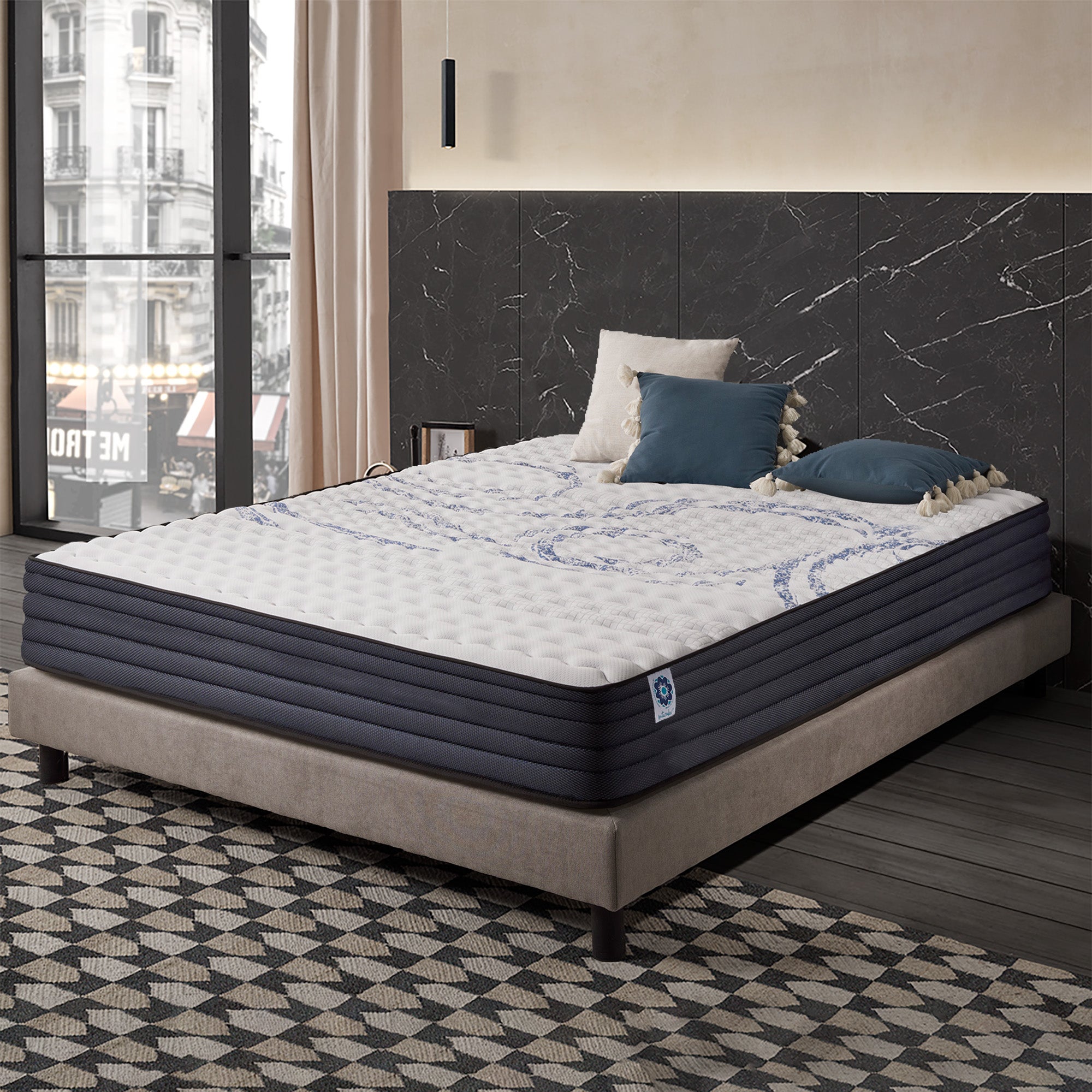 Matelas 140x190 Cm Épaisseur 28cm - Hybrid : Mousse à Mémoire De Forme + Ressorts Ensachés Indépendant - Multicouches Extra Confort 7 Zones - Respirant - Hypoallergénique - H3 Mi-ferme, Oeko-tex