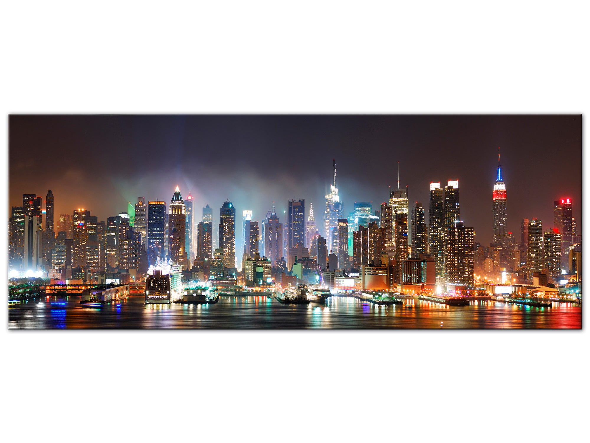 DECLINA, Tableau toile imprimée, Tableau toile décoratif panorama New York by Night, 80x30 cm - 2