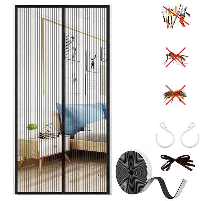 Zanzariera magnetica, tenda anti-insetti con magneti e gancio, tenda divisoria in rete nera, 100 x 210 cm