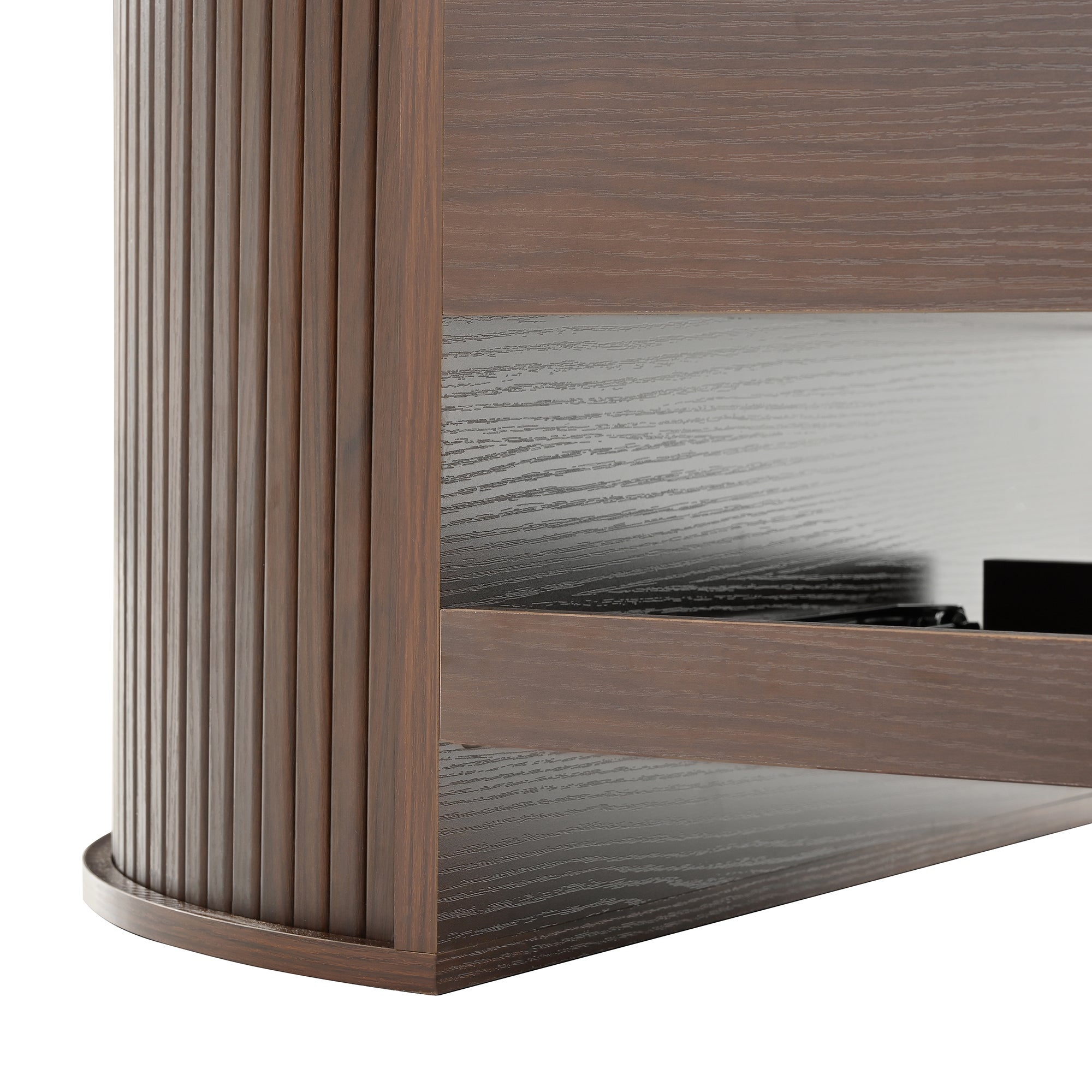 Table basse relevable multifonction 110x55x40 cm, Plateau réglable et étagère coulissante, Bords bois incurvés, Style vintage et gain de place, Noyer - 8