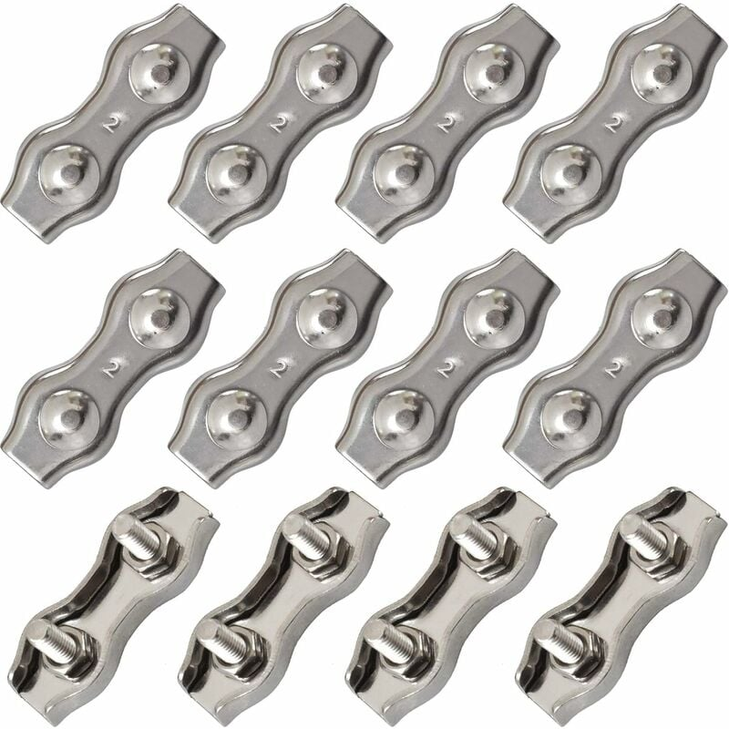 Zacisk kablowy dupleksowy ze stali nierdzewnej, łącznik linowy M2, zacisk kablowy do liny stalowej 1,5 mm, 12 sztuk