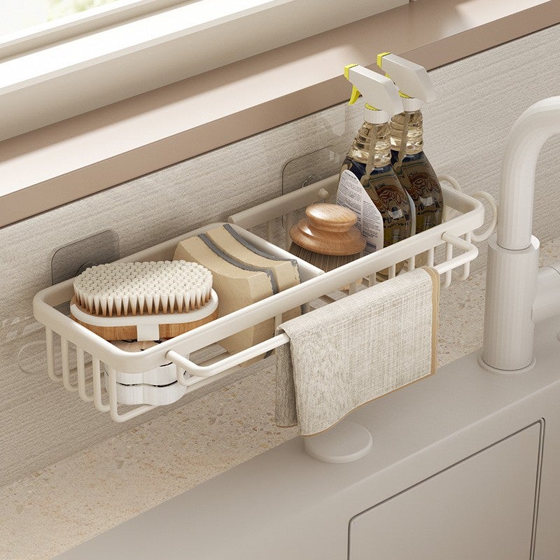Półka kuchenna, bez wiercenia, do zlewu, 37,5×12×6 cm, do przechowywania szmatek, gąbek i ściereczek – beżowa
