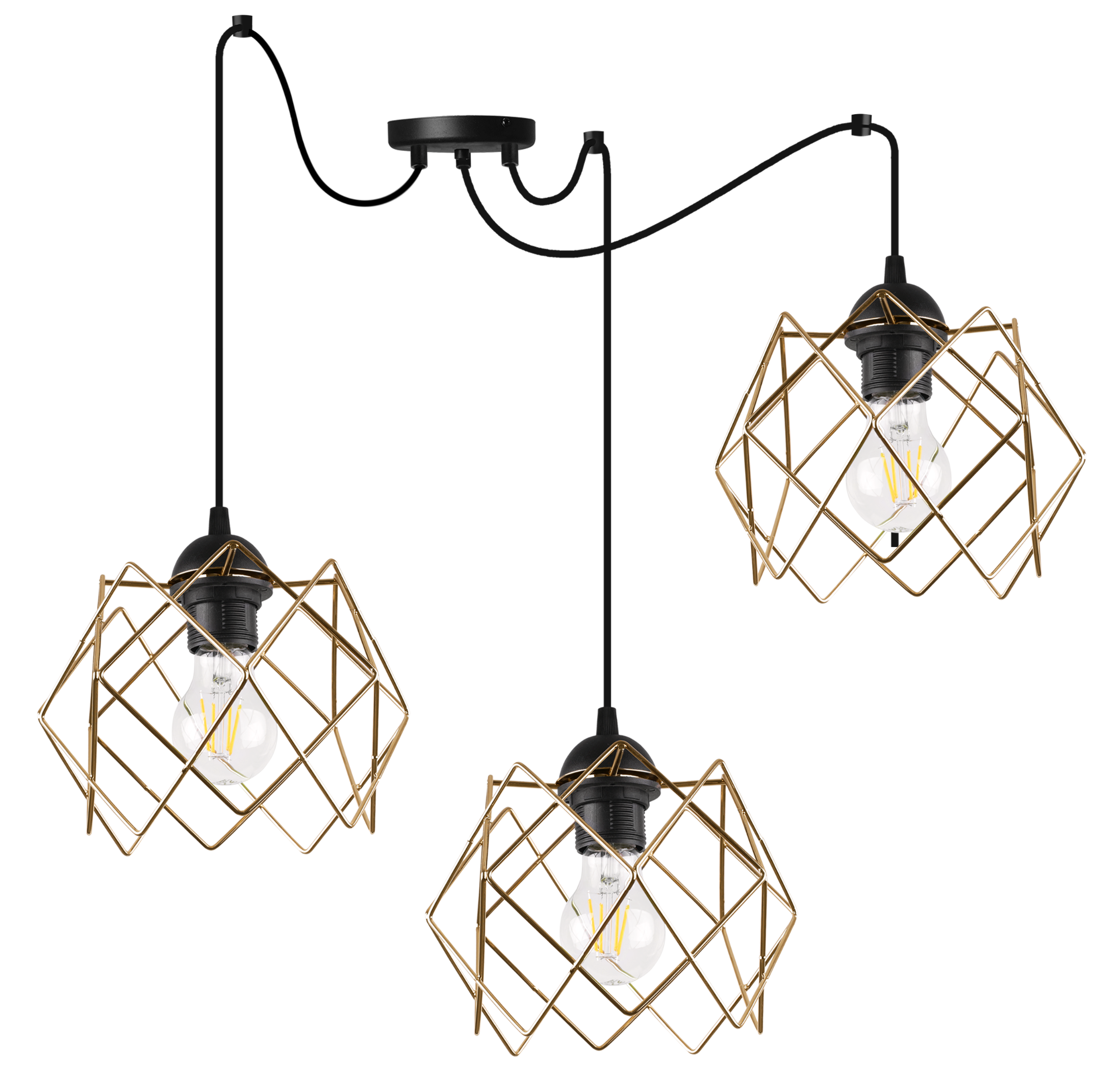 Lampa sufitowa wisząca Stella Pająk czarna modern 3xE27 klosz metalowy złoty Light Home LH