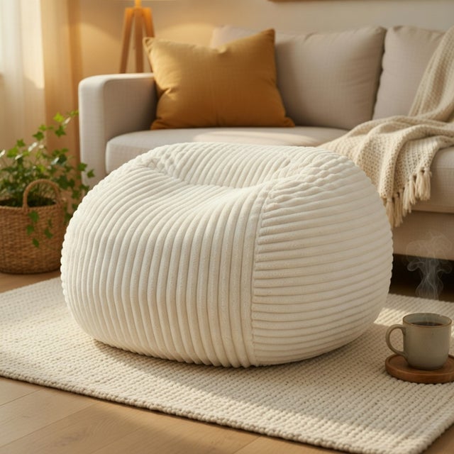 Fauteuil bean bag adulte haut de gamme mousse mémoire forme ultra moelleuse canapé lounge coin lecture beige chambre salon dortoir