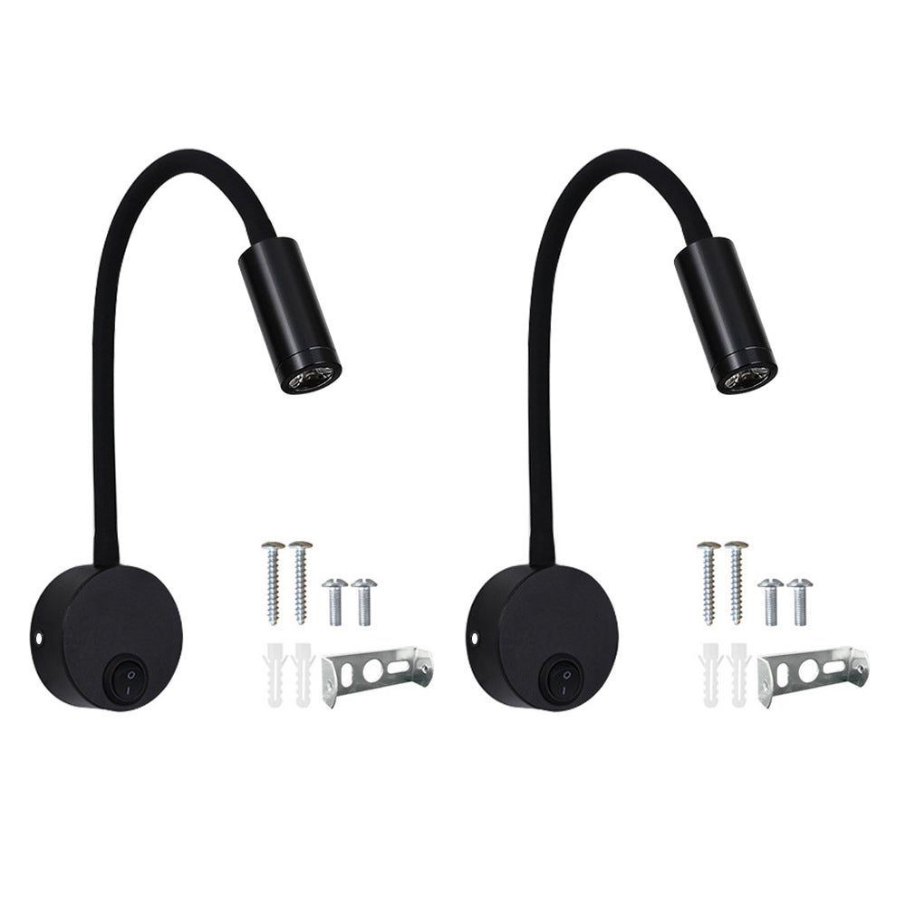 2-częściowa czarna lampa ścienna do czytania 3 W, aluminiowa lampa biurkowa z regulowaną, elastyczną szyjką, lampa z przełącznikiem LED