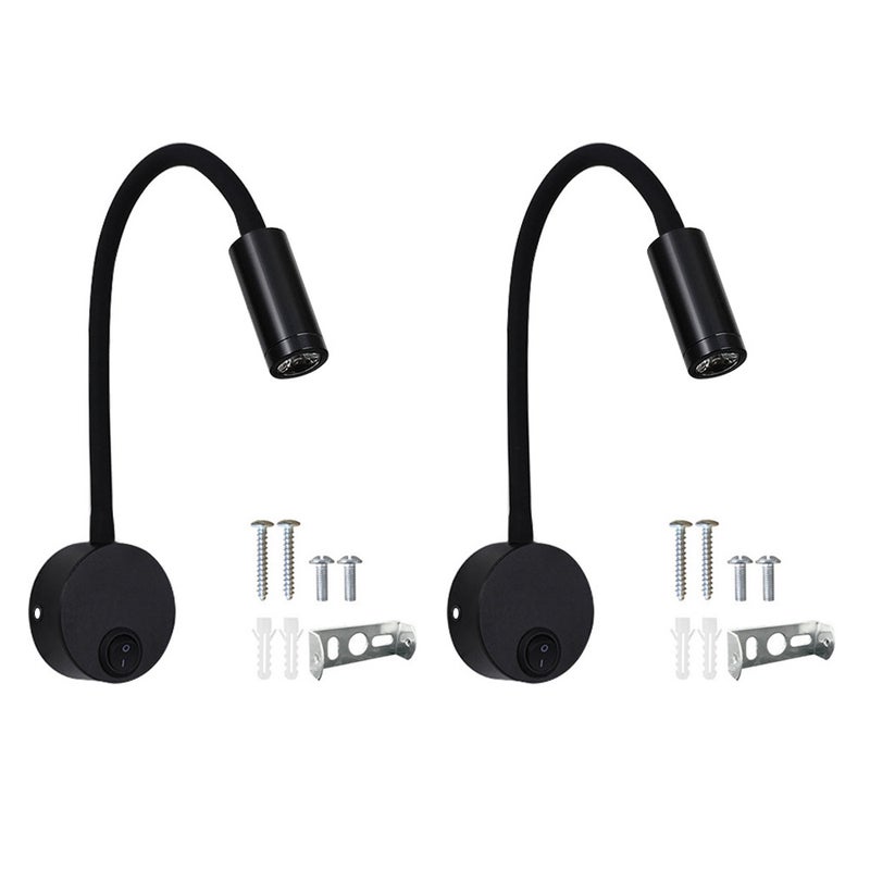 2-częściowa czarna lampa ścienna do czytania 3 W, aluminiowa lampa biurkowa z regulowaną, elastyczną szyjką, lampa z przełącznikiem LED