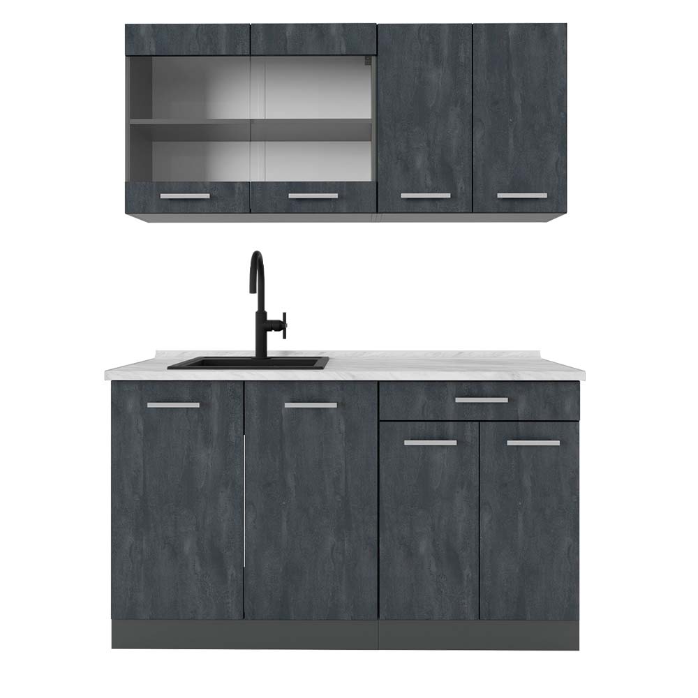 Vicco Pojedyncza kuchnia R-Line, Czarny beton/antracyt, 140 cm BP Marmur