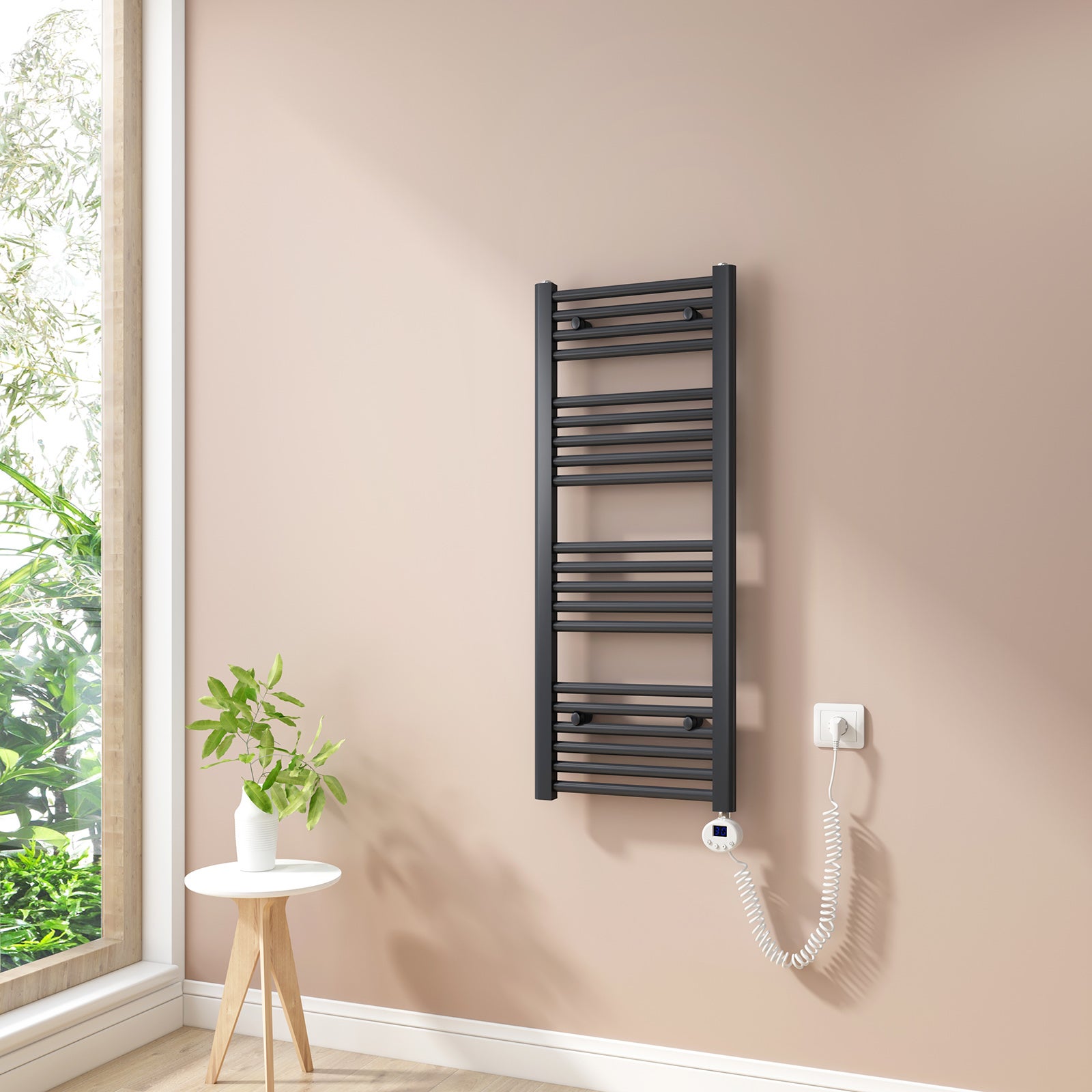 Sèche-Serviettes Électrique 1200x400 Mm, 500W, Thermostat Digital, Minuterie - Radiateur Salle De Bain Anthracite, Installation Murale - 5