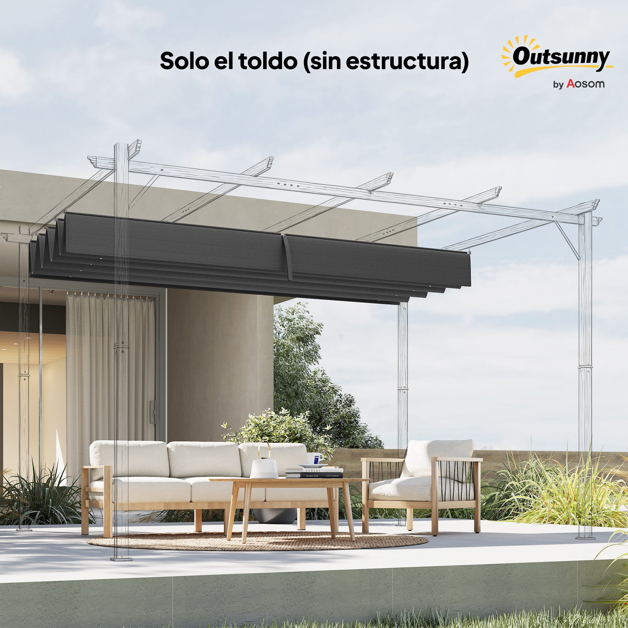 Techo de Pérgola Outsunny Poliéster Gris Oscuro 286x245 cm - 5