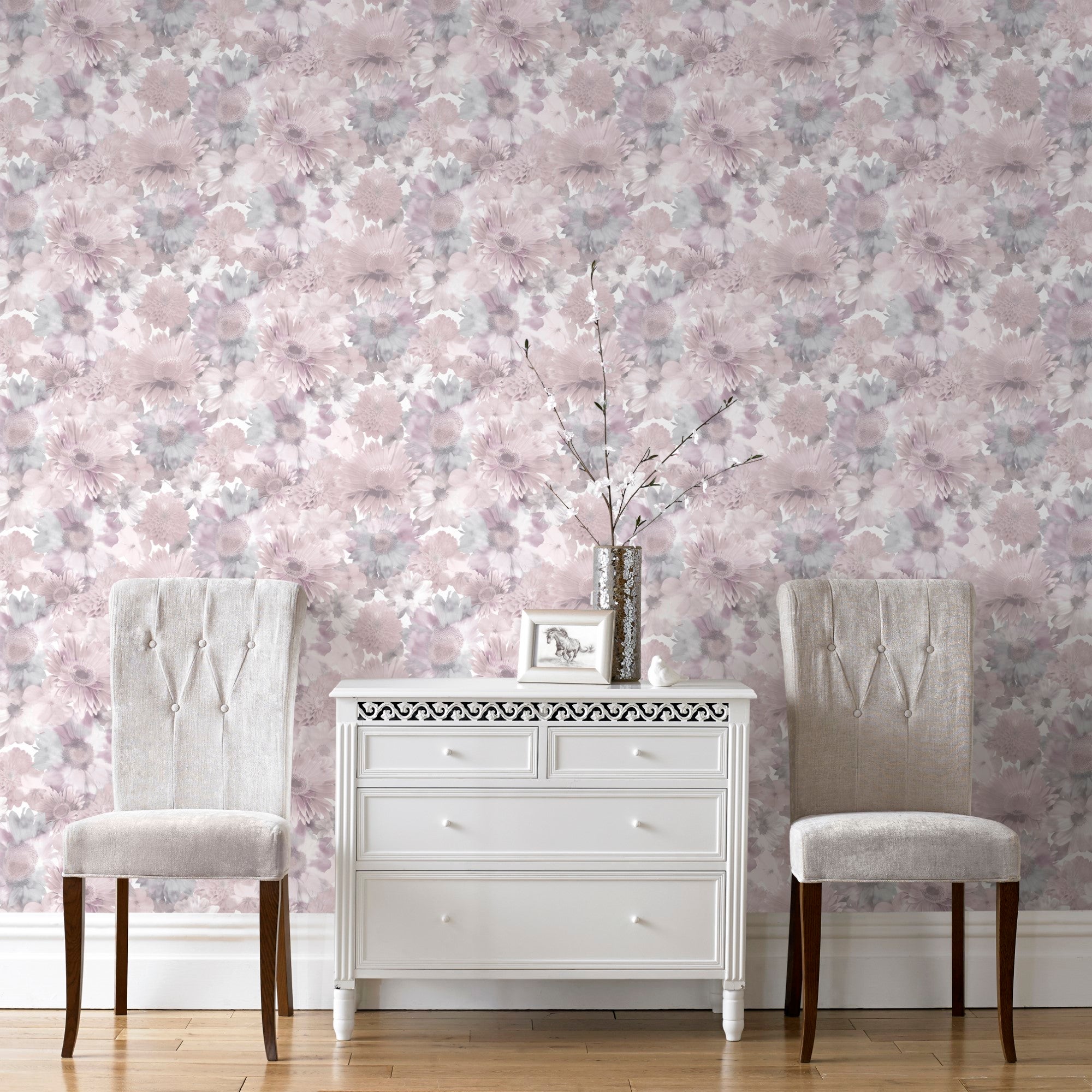 Papier peint intissé Jardin à l'aube 1005 x 52cm Rose | Leroy Merlin