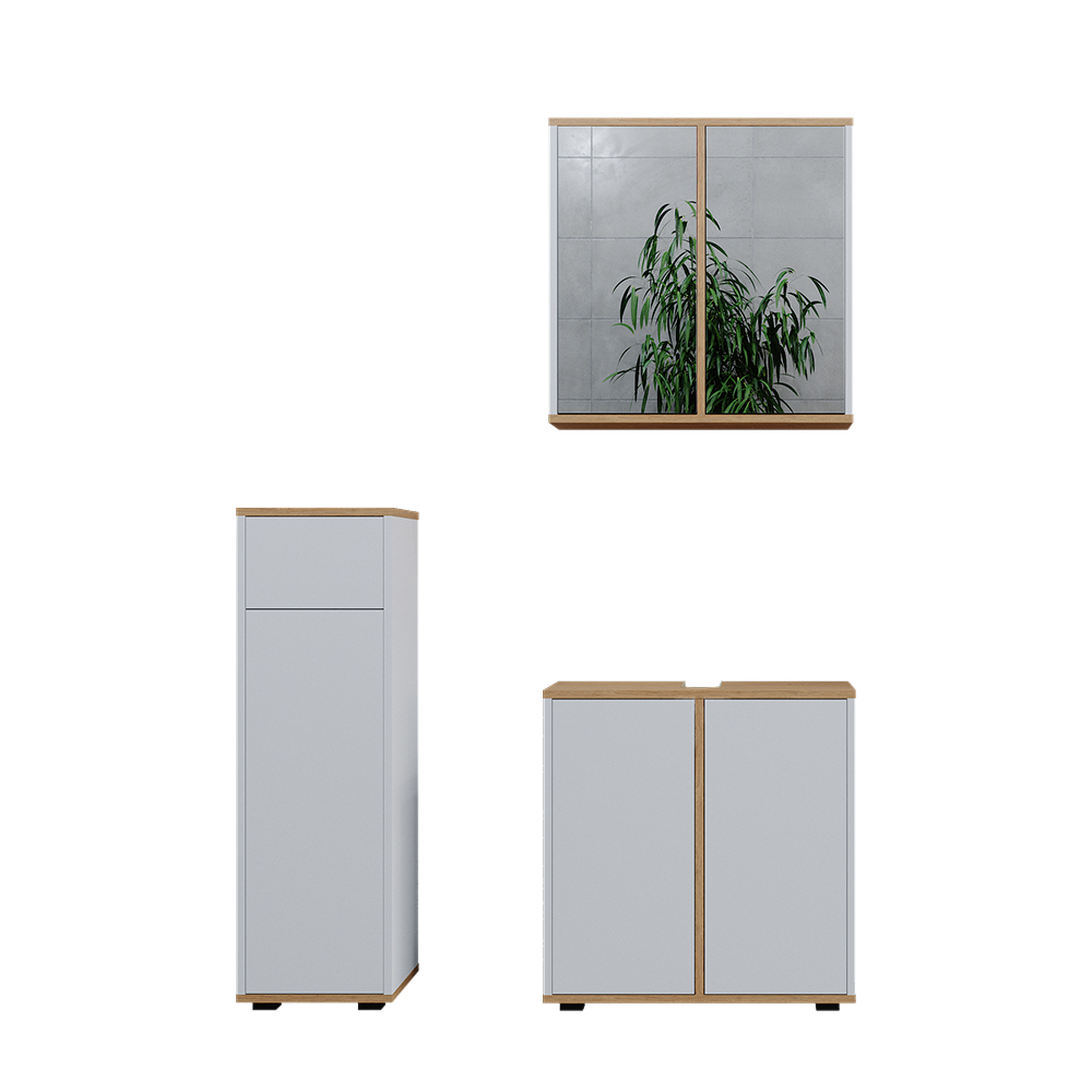 Vicco Zestaw mebli łazienkowych Didi, Biały/Artystyczny, 3 sztuki, szafka midi z szufladami 60 cm