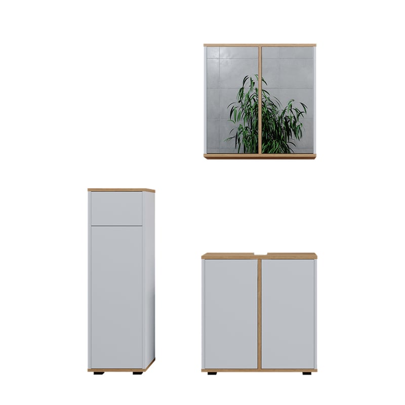 Vicco Zestaw mebli łazienkowych Didi, Biały/Artystyczny, 3 sztuki, szafka midi z szufladami 60 cm