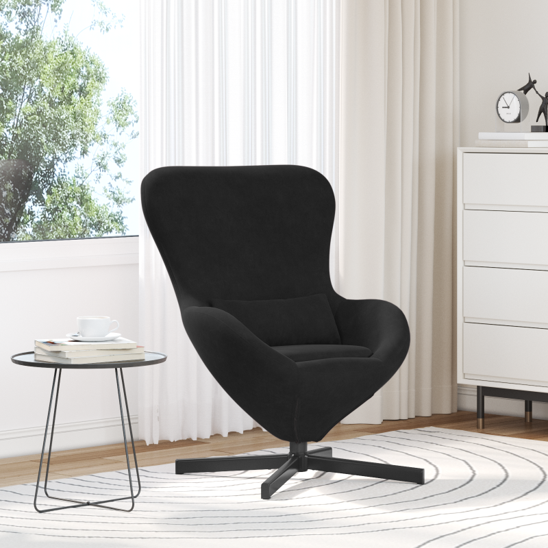 Fotel jajo Czarny 63 x 73 x 90 cm Aksamit vidaXL