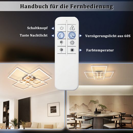 ZMH Srebrna prostokątna lampa sufitowa LED 72 cm 48 W do salonu i sypialni - 9