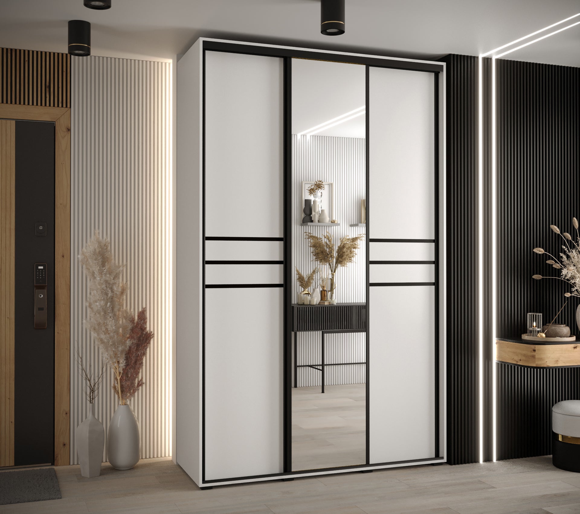 Szafa przesuwna z lustrem wysoka Davos 11 160 x 60 x 235,2 cm biały + biały + u. czarny - Abiks Meble - 2