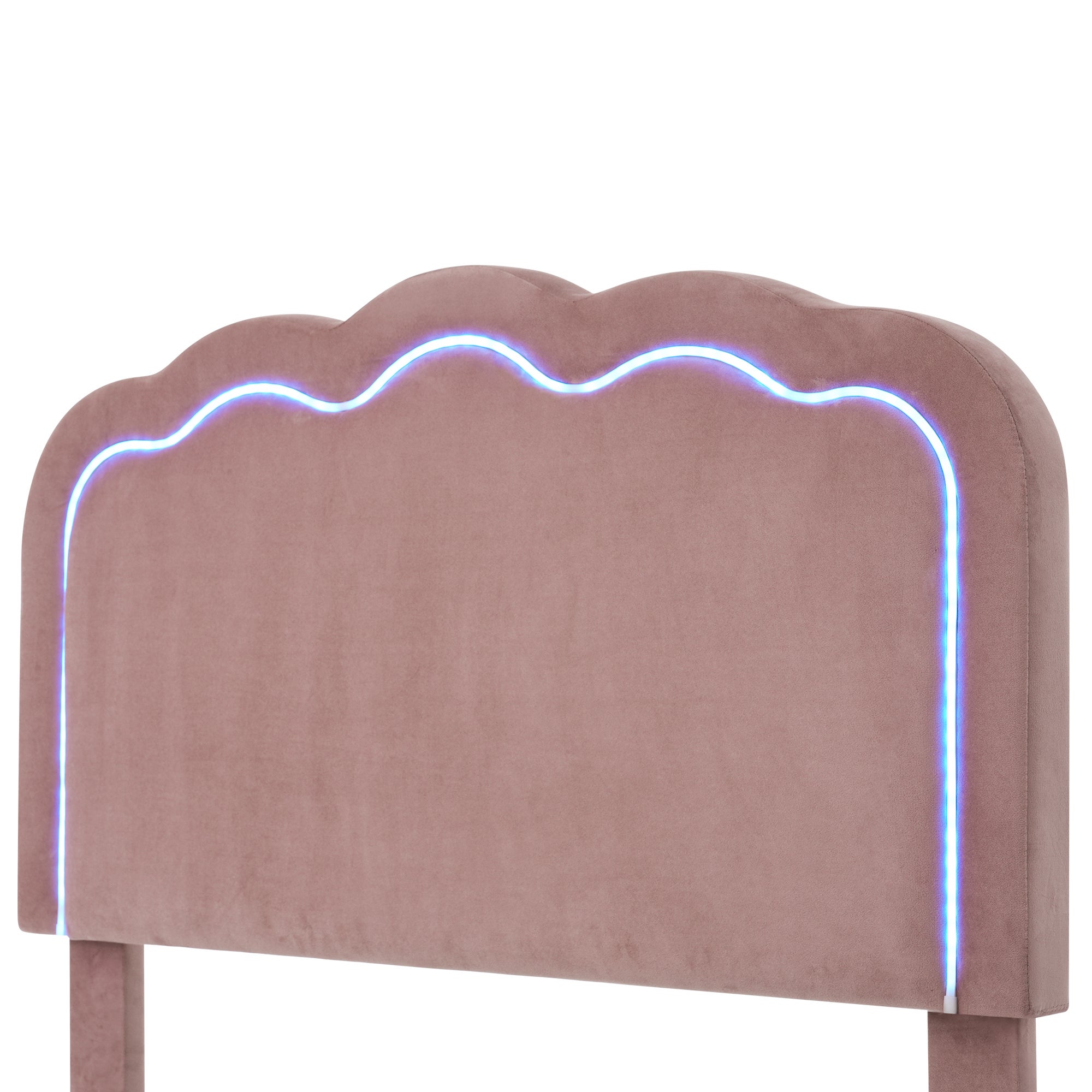 Łóżko 90x190cm tapicerowane welurem - z LED i stelażem na listwach - Różowe - 6